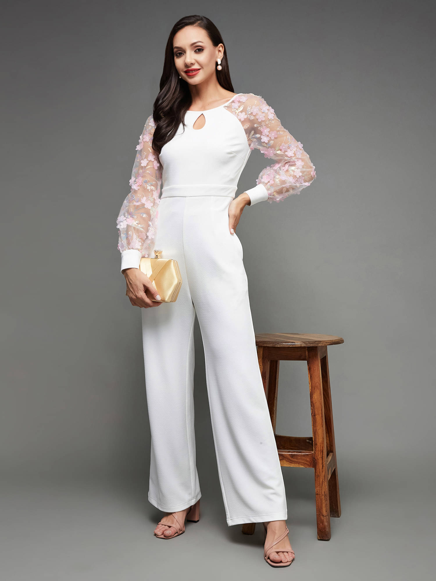     			Miss Chase Women Printed Polyester Jumpsuit ( Off White )