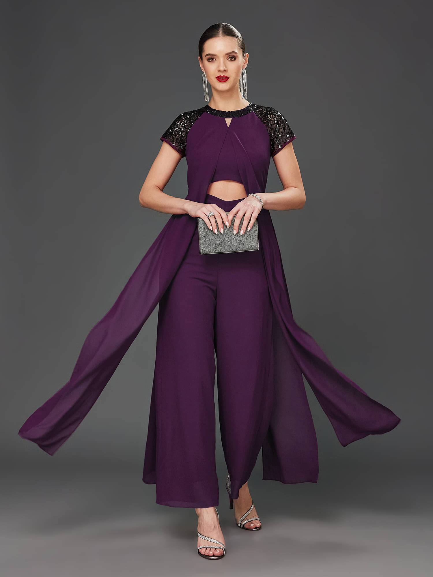 Miss Chase Women Printed Polyester Jumpsuit ( Purple ) Miss Chase Women Printed Polyester Jumpsuit ( Purple )
