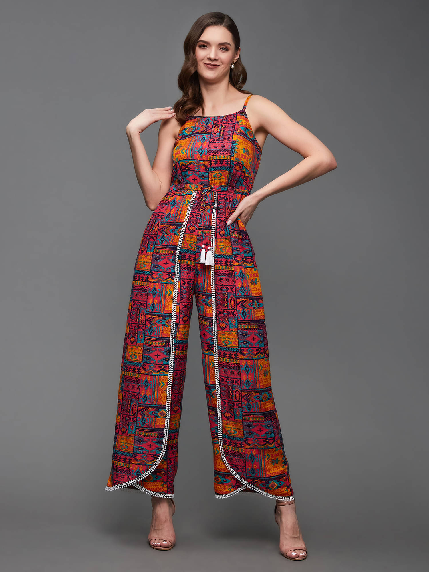 Miss Chase Women Printed Viscose Jumpsuit ( Multicolor ) Miss Chase Women Printed Viscose Jumpsuit ( Multicolor )