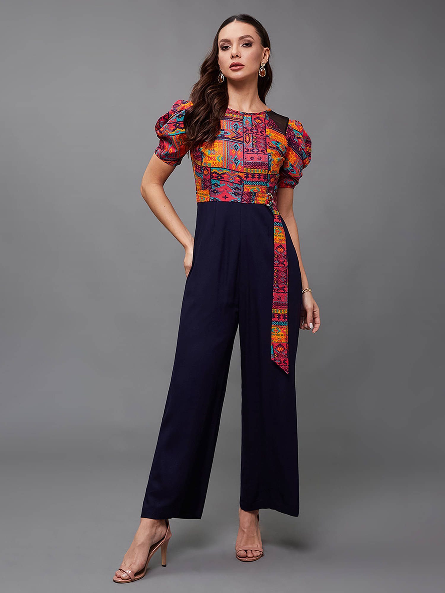 Miss Chase Women Printed Viscose Jumpsuit ( Navy Blue ) Miss Chase Women Printed Viscose Jumpsuit ( Navy Blue )