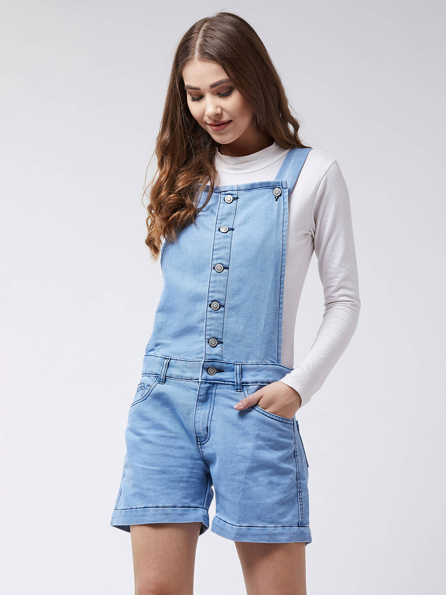 Miss Chase Women Solid Denim Jumpsuit ( Blue ) Miss Chase Women Solid Denim Jumpsuit ( Blue )