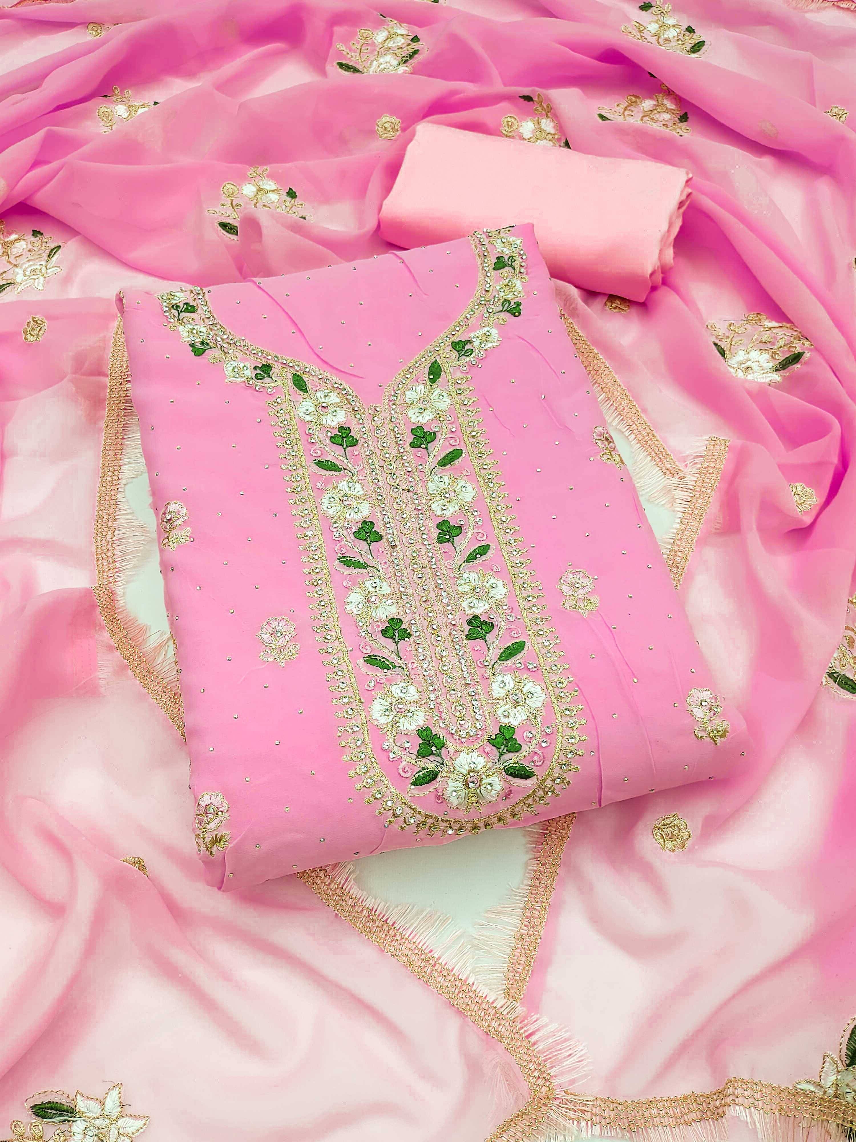     			Panbai sarees Women Georgette Unstitched Dress Material ( Pink )