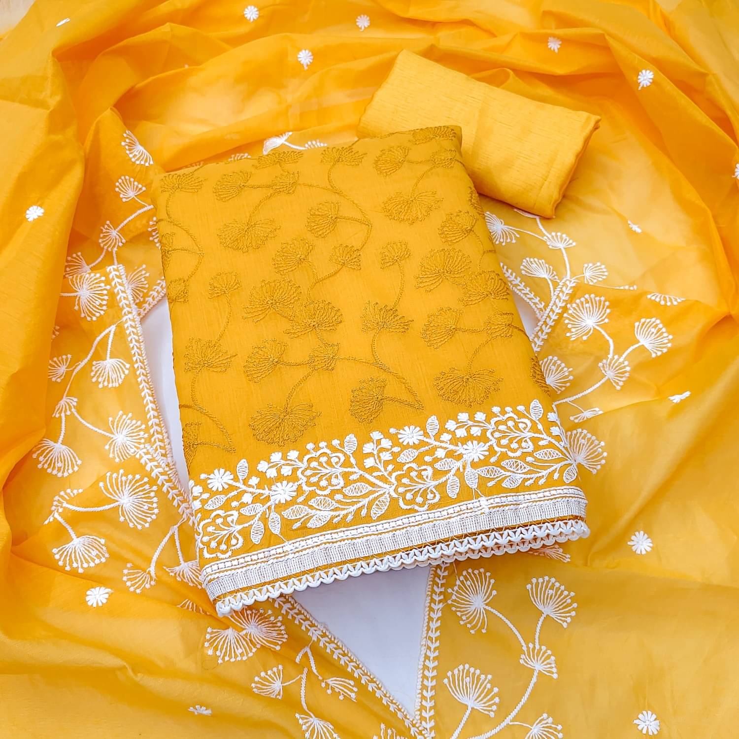 Panbai sarees Women Organza Unstitched Dress Material ( Yellow ) Panbai sarees Women Organza Unstitched Dress Material ( Yellow )