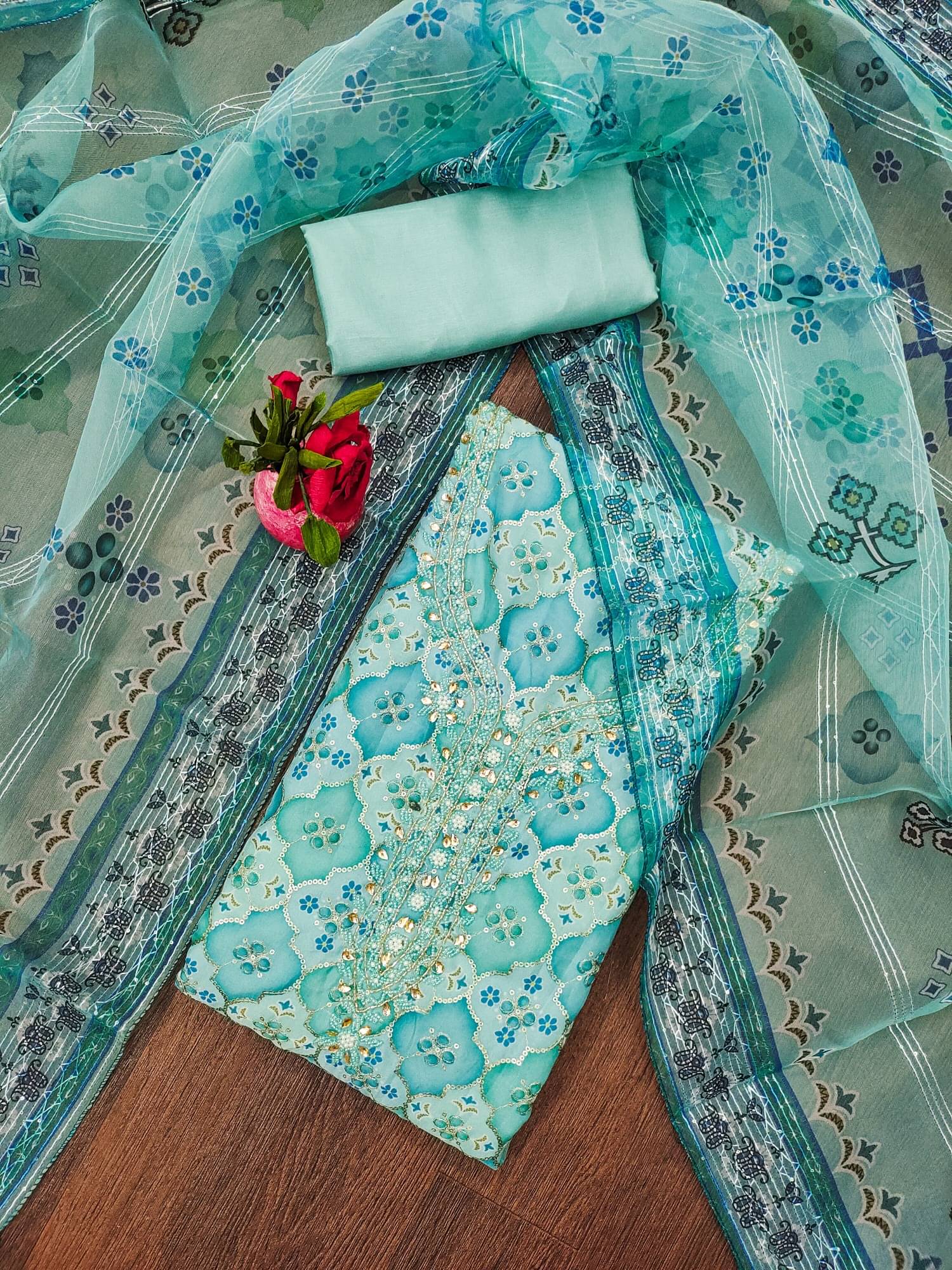     			Panbai sarees Women Organza Unstitched Dress Material ( Blue )