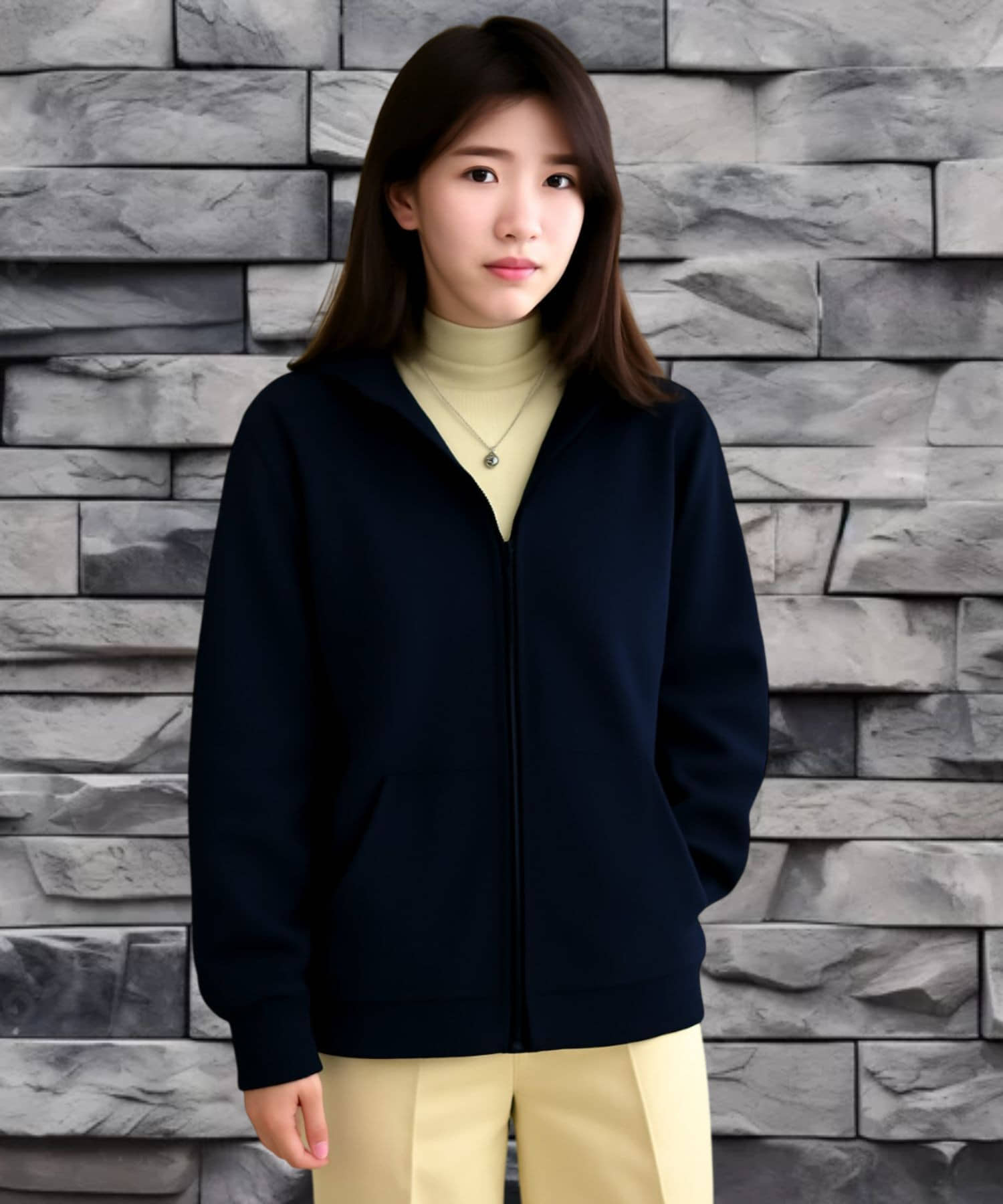 Parona Women Fleece Hooded Sweatshirt For ( Navy Blue )