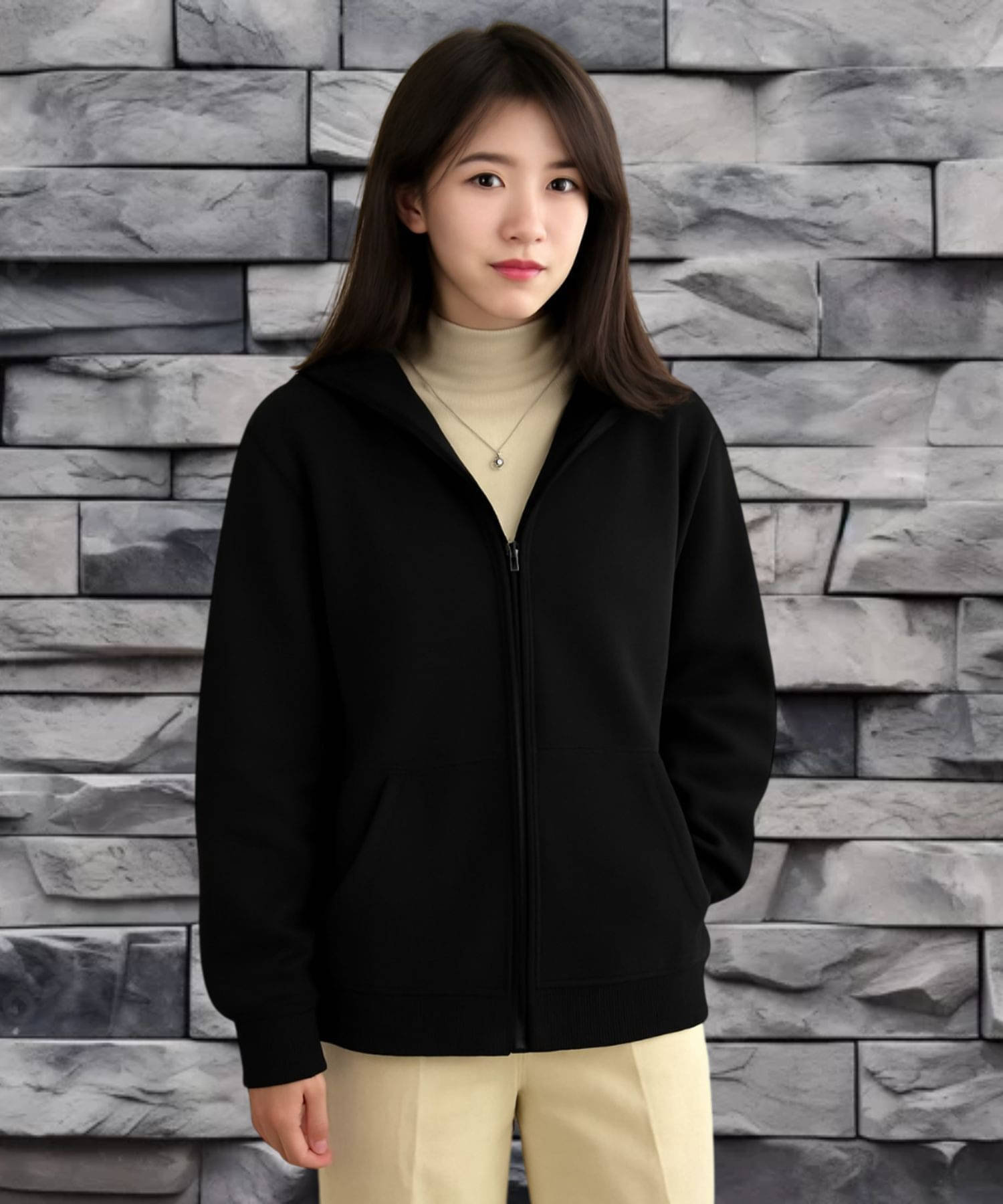 Parona Fleece Women's Hooded Sweatshirt ( Black ) Parona Fleece Women's Hooded Sweatshirt ( Black )