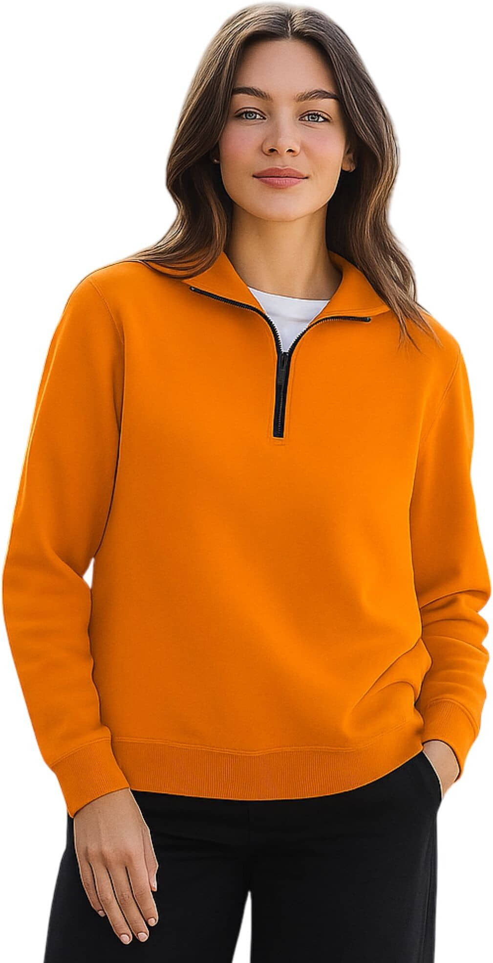 Parona Women Fleece High Neck Sweatshirt For ( Yellow )