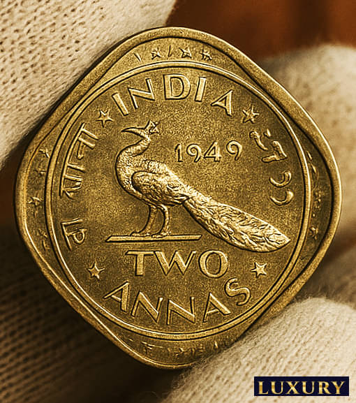 Rare 2 Annas 1949 Peacock Seated, old Fancy Most Demanded India Collective Coin     			Rare 2 Annas 1949 Peacock Seated, old Fancy Most Demanded India Collective Coin