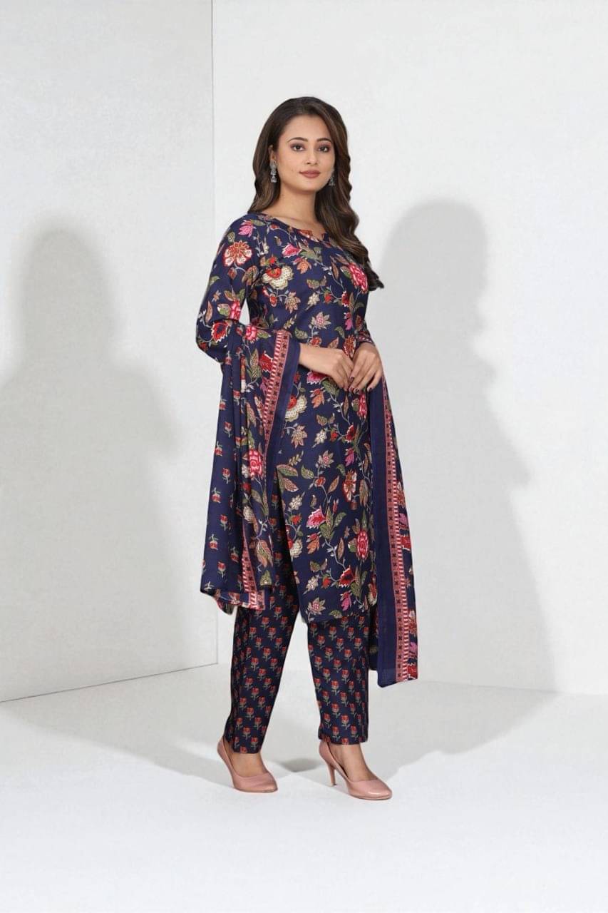     			TEXPA FASHION Women Cotton Printed A-line Kurti With Pants ( Navy Blue )