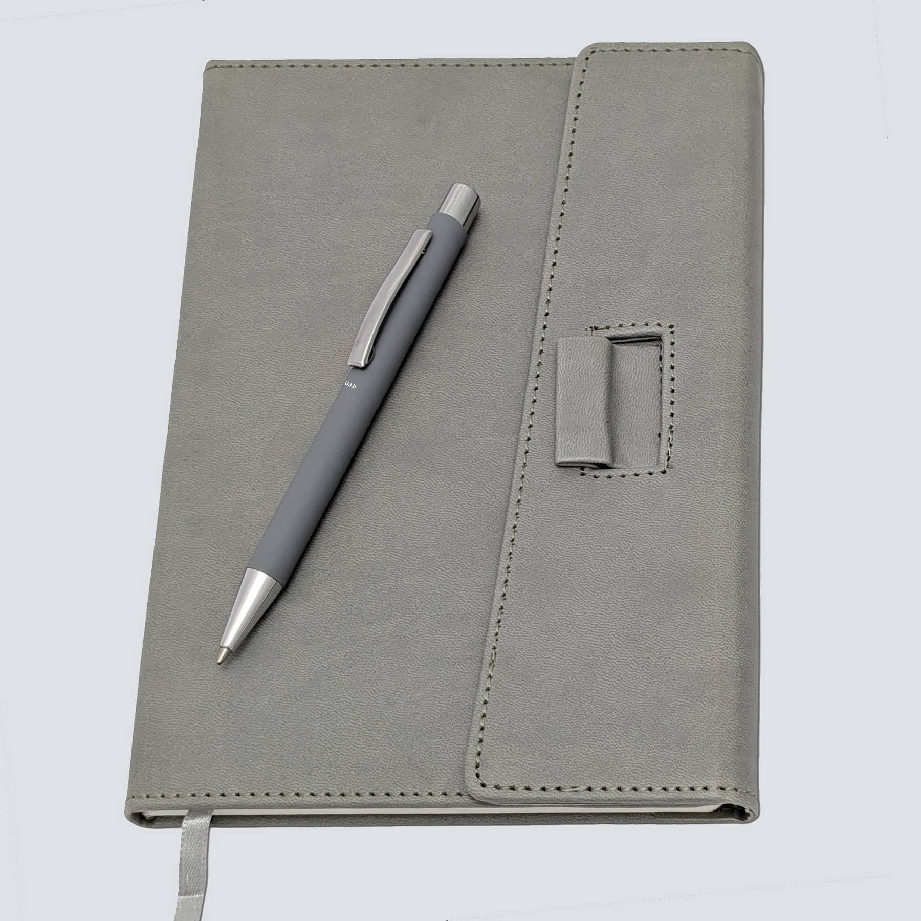     			UJJi A5 Grey Professional Diary with Flap Closure and Pen Holder, 80GSM, 192 Pages comes with Pen
