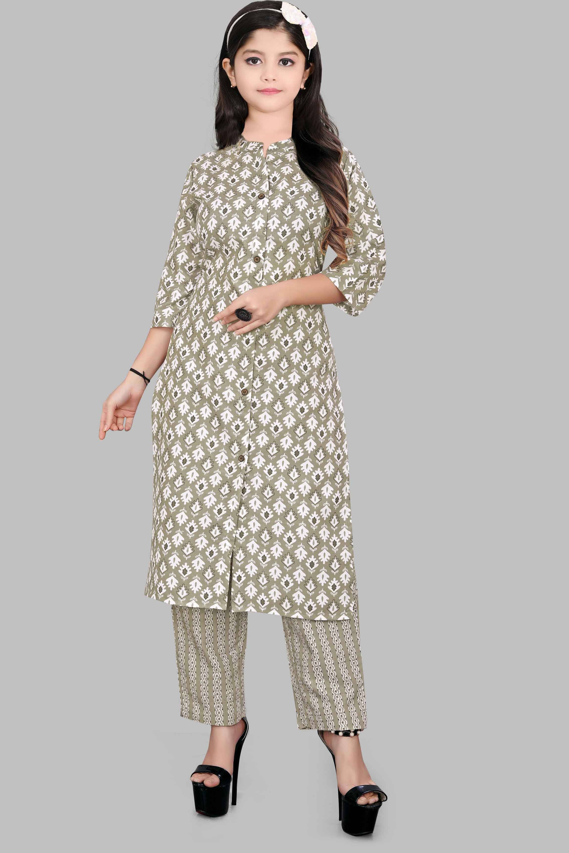     			Various Vault Girls Cotton Blend Kurti with Pants ( Pack of 1 , Beige )