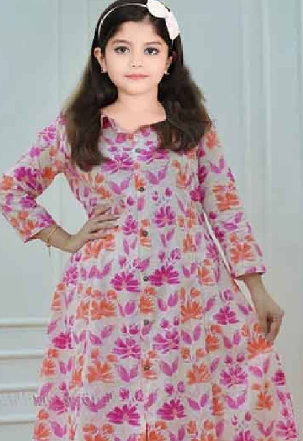     			Various Vault Girls Cotton Blend Kurti with Pants ( Pack of 1 , Baby Pink )