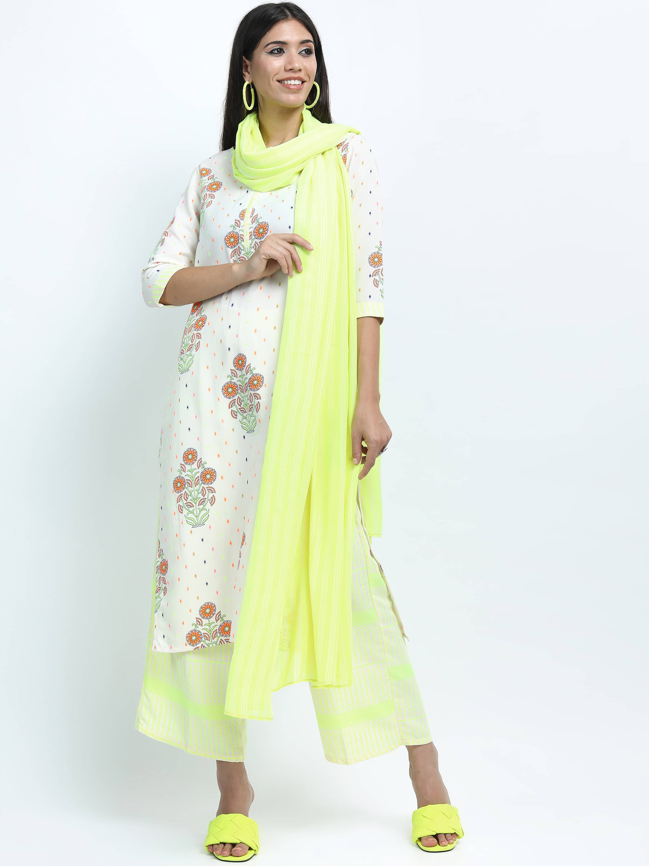     			Vishudh Women Cotton Blend Printed Straight Kurti With Palazzo ( Multicolor )