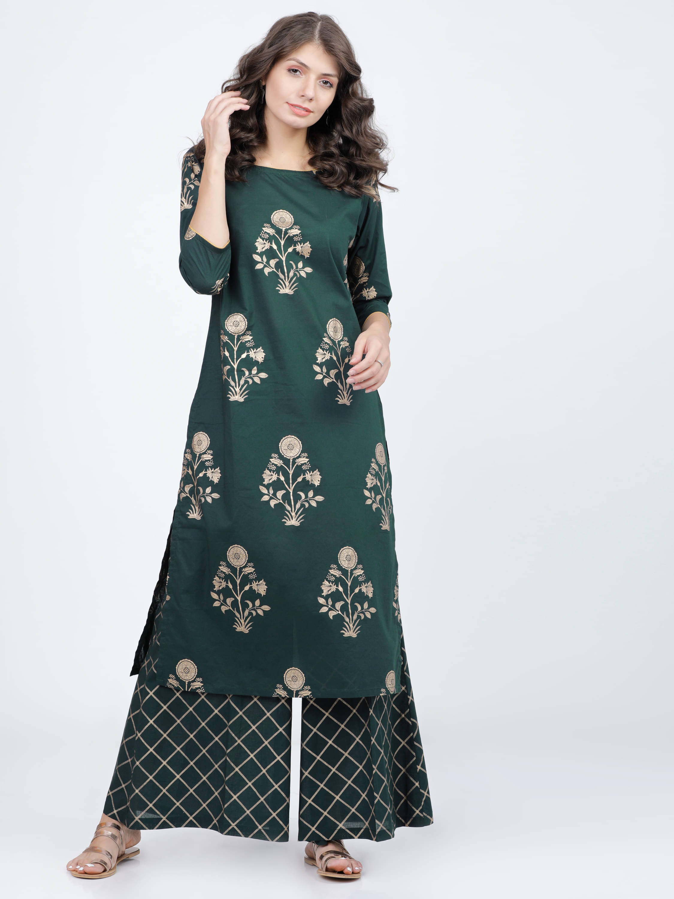 Vishudh Women Cotton Printed Straight Kurti With Palazzo ( Multicolor ) Vishudh Women Cotton Printed Straight Kurti With Palazzo ( Multicolor )