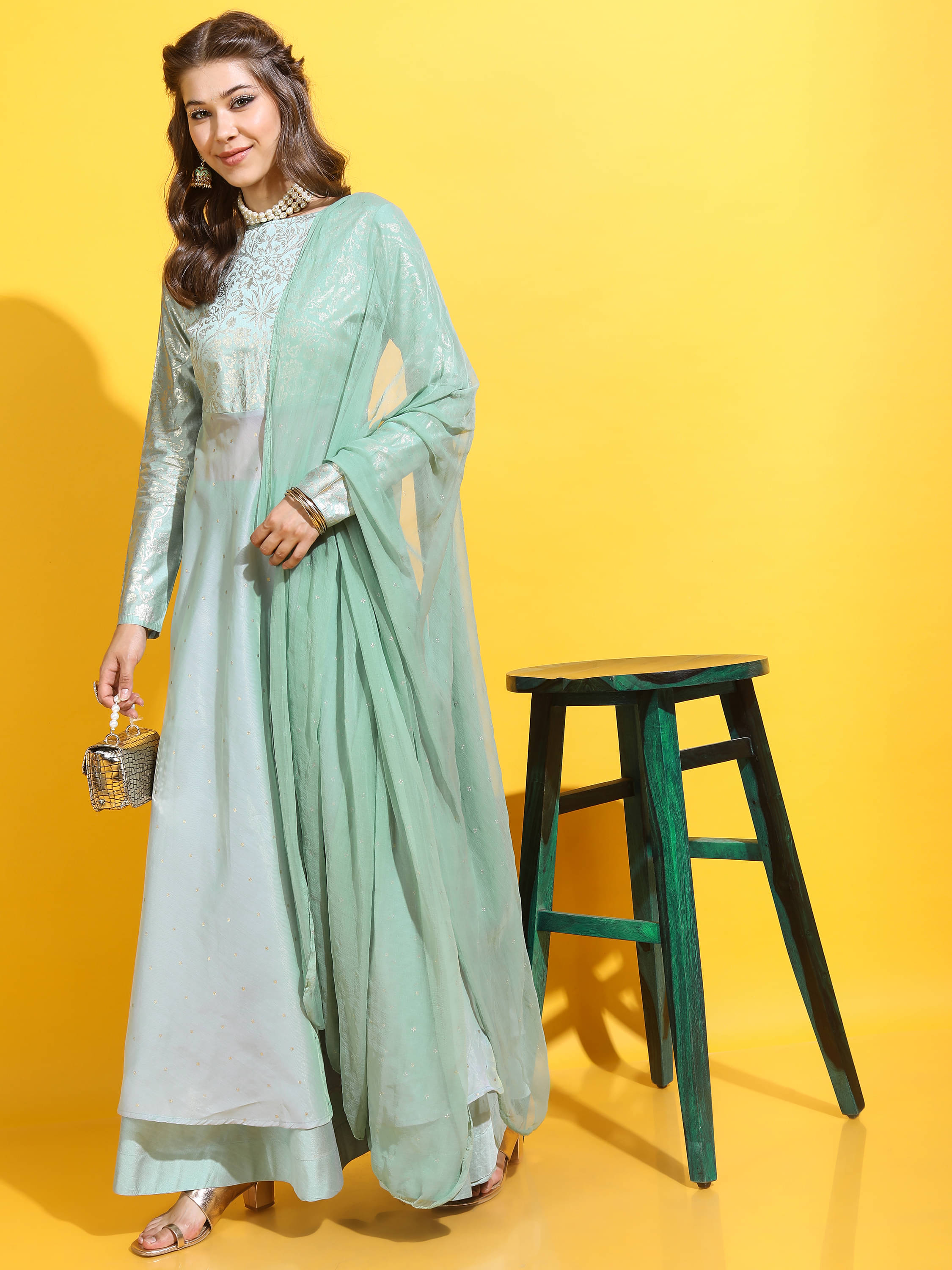     			Vishudh Women Polyester Embroidered A-line Kurti With Pants ( Green )