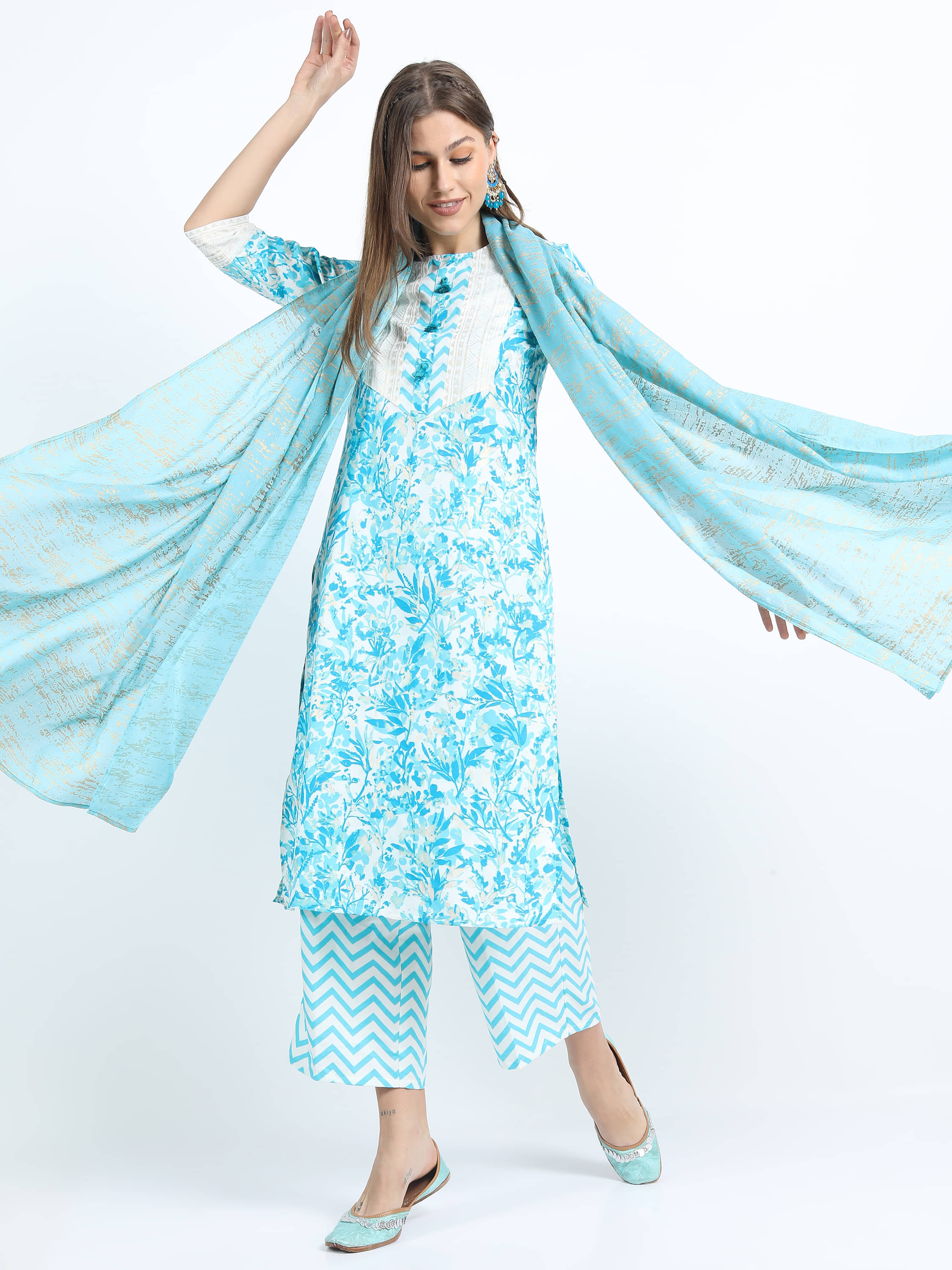 Vishudh Women Polyester Printed Straight Kurti With Palazzo ( Multicolor ) Vishudh Women Polyester Printed Straight Kurti With Palazzo ( Multicolor )