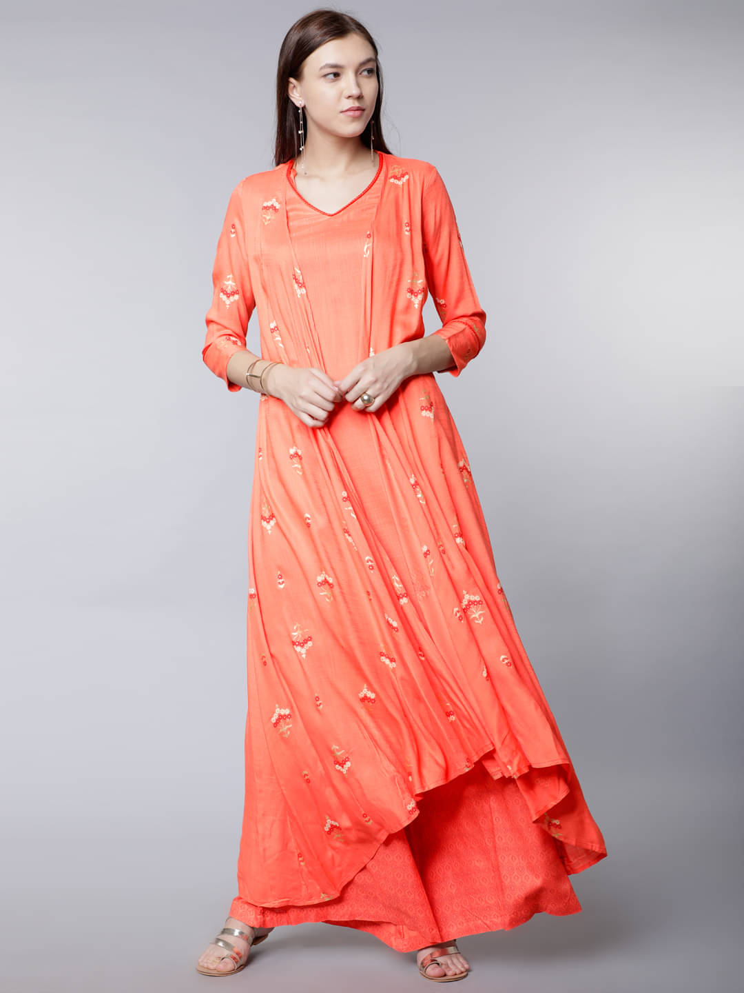 Vishudh Women Viscose Embroidered A-line Kurti With Pants ( Pink ) Vishudh Women Viscose Embroidered A-line Kurti With Pants ( Pink )
