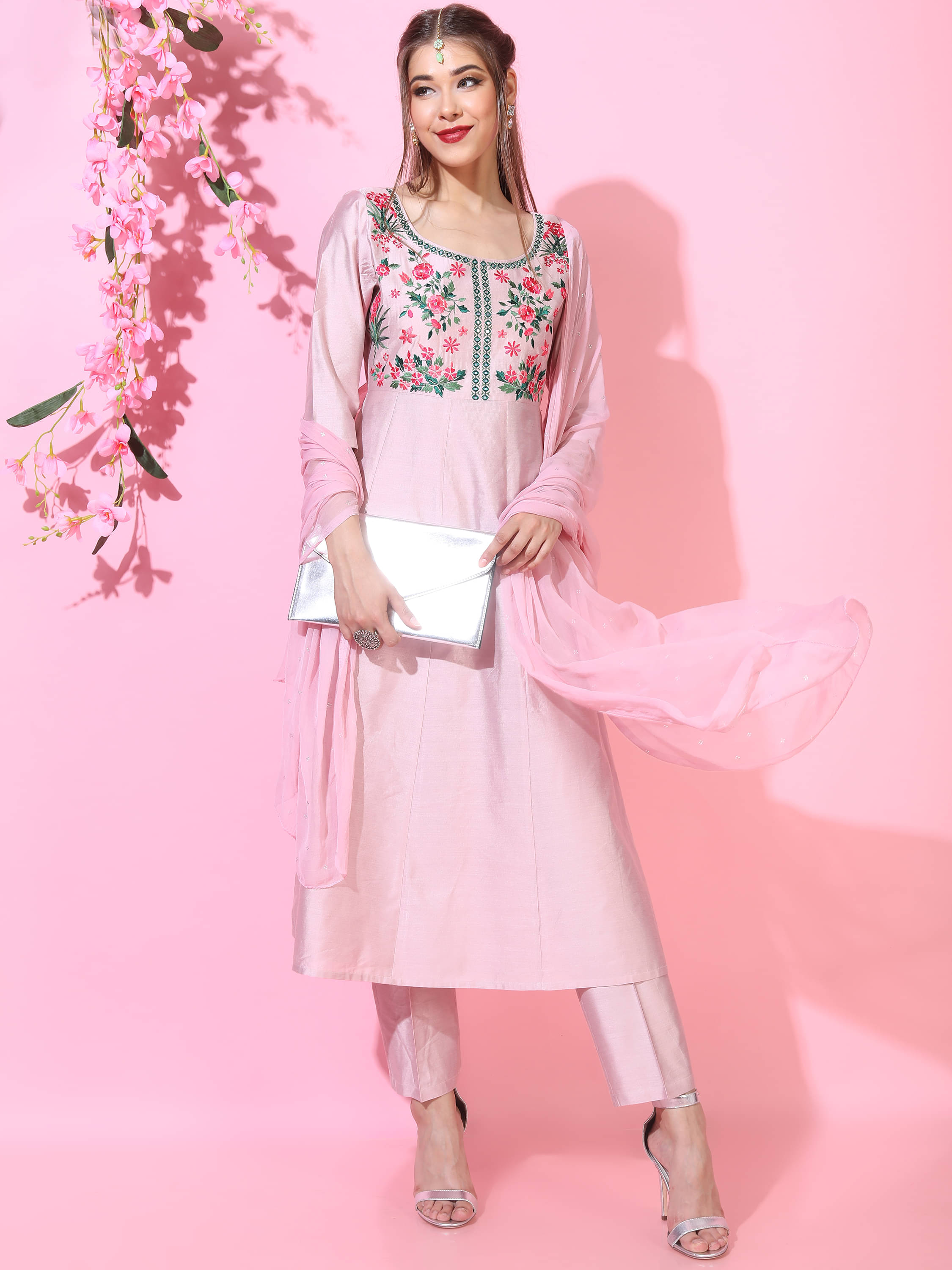 Vishudh Women Viscose Printed A-line Kurti With Pants ( Pink ) Vishudh Women Viscose Printed A-line Kurti With Pants ( Pink )