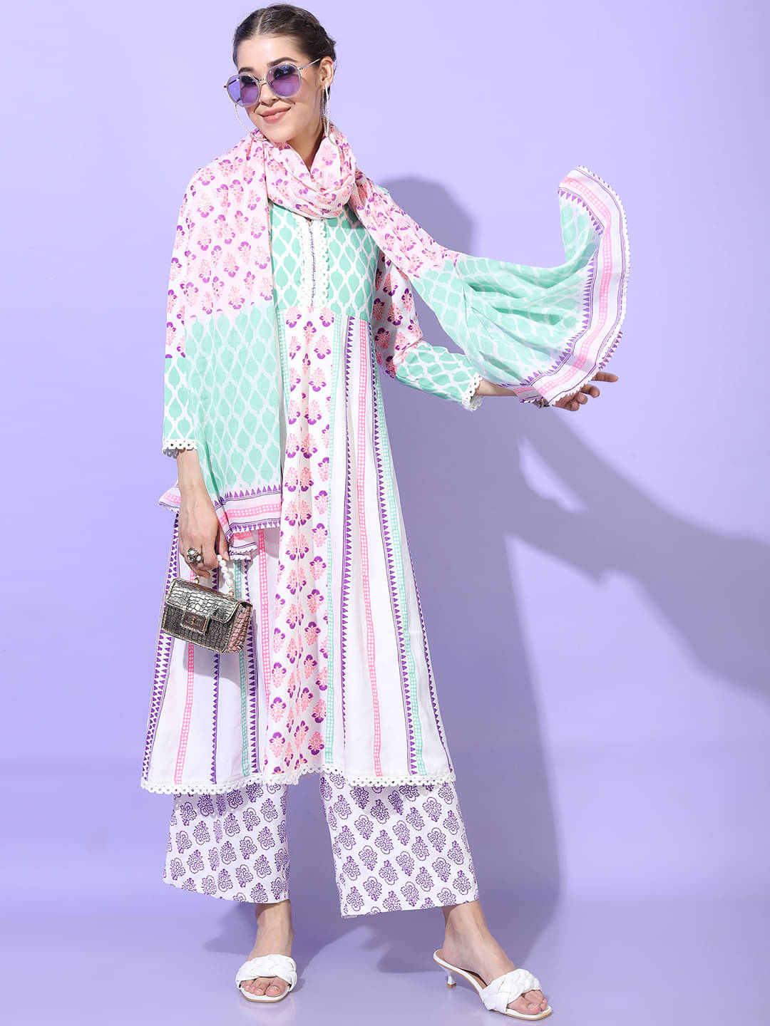 Vishudh Women Viscose Self Design Straight Kurti With Palazzo ( Multicolor ) Vishudh Women Viscose Self Design Straight Kurti With Palazzo ( Multicolor )