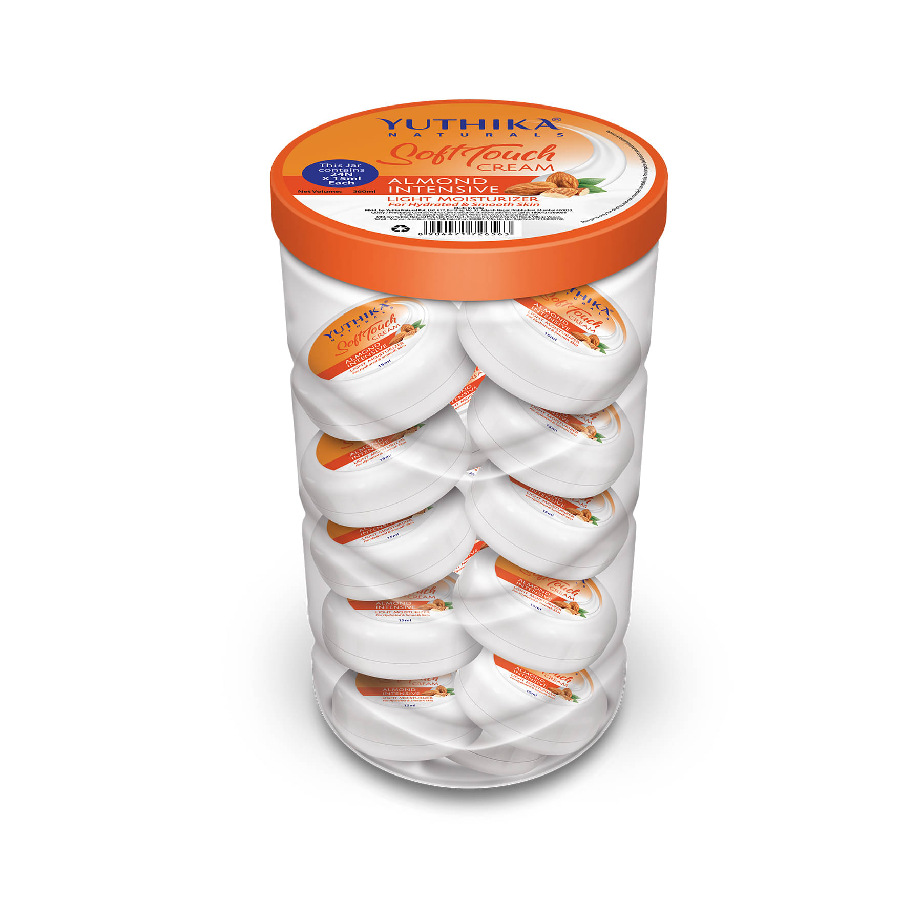     			Yuthika Almond Intensive Light Moisturizer Cream 15ml Pack of 24, Non Sticky, Instant Hydration, Deep Nourishment