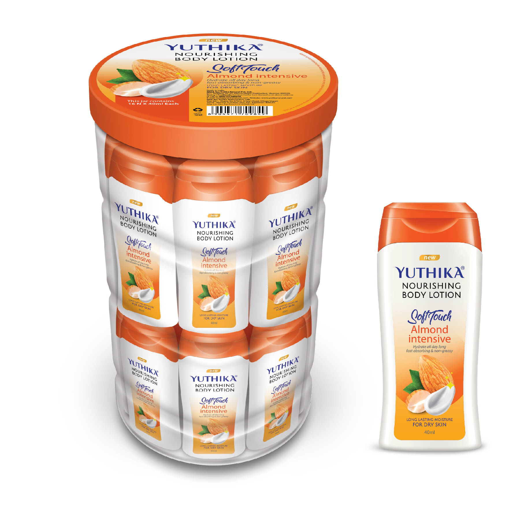 Yuthika Almond Body Lotion for Dry Skin 640ml (40mlx16), Long Lasting Nourishing Body Lotion Non-Greasy, Fast Absorbing Bodylotion Yuthika Almond Body Lotion for Dry Skin 640ml (40mlx16), Long Lasting Nourishing Body Lotion Non-Greasy, Fast Absorbing Bodylotion