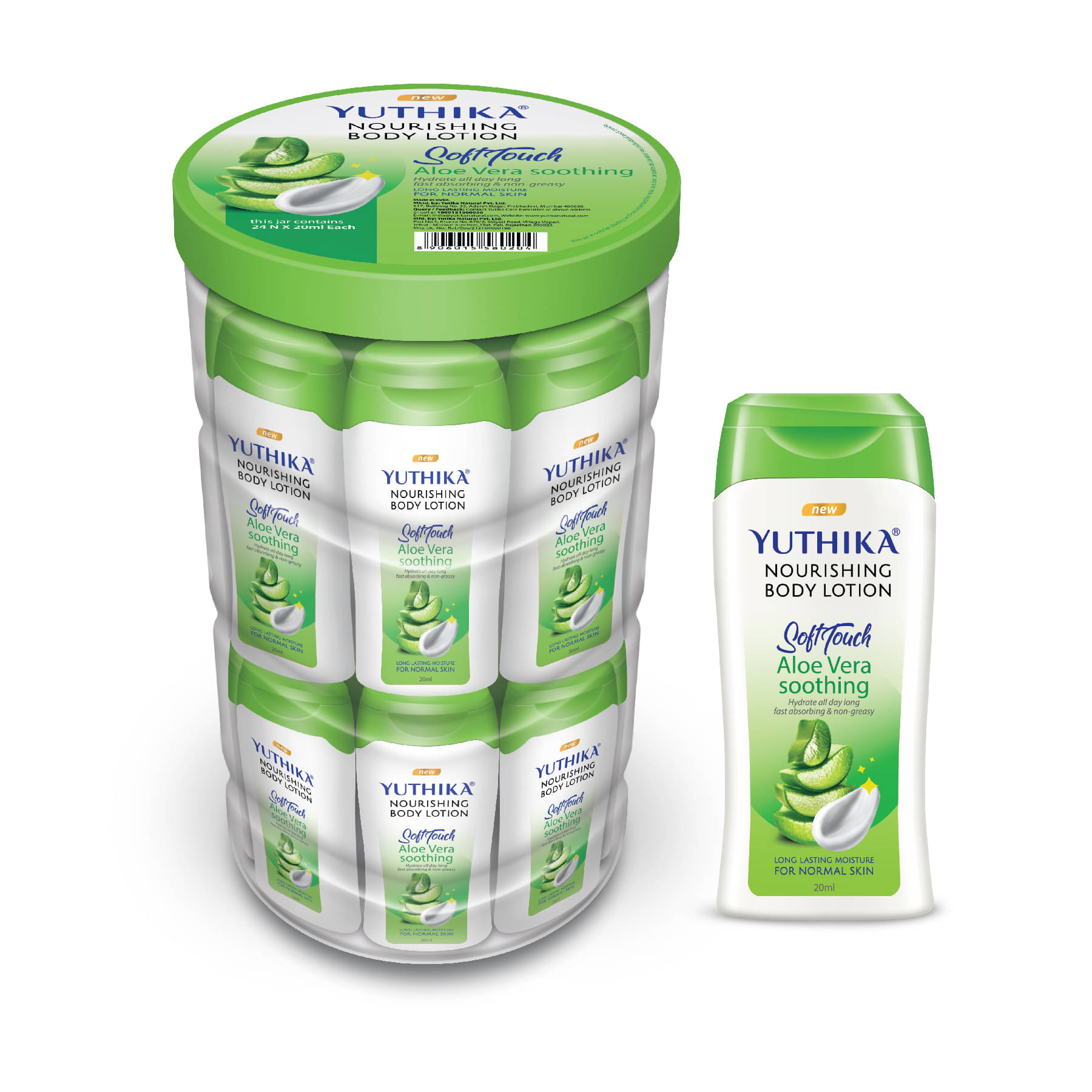 Yuthika Aloe Vera Body Lotion 480ml (20mlx24), Long Lasting Nourishing Body Lotion, Instant Hydration, Fast Absorbing Bodylotion Yuthika Aloe Vera Body Lotion 480ml (20mlx24), Long Lasting Nourishing Body Lotion, Instant Hydration, Fast Absorbing Bodylotion
