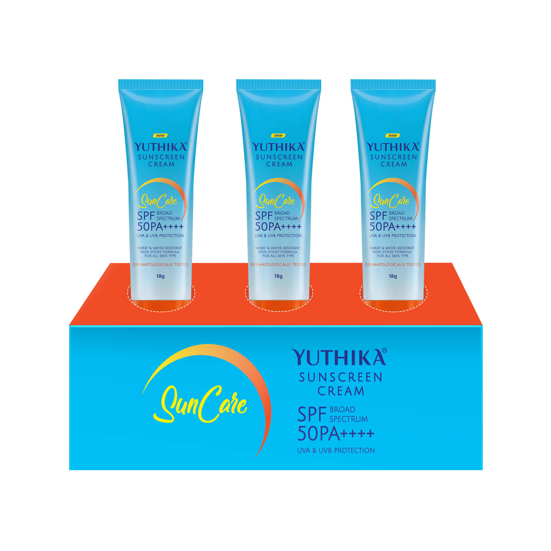     			Yuthika Sunscreen SPF 50 PA++++ with UVA & UVB Protection, Dermatologically Tested Sunscreen Cream 18g Pack of 3