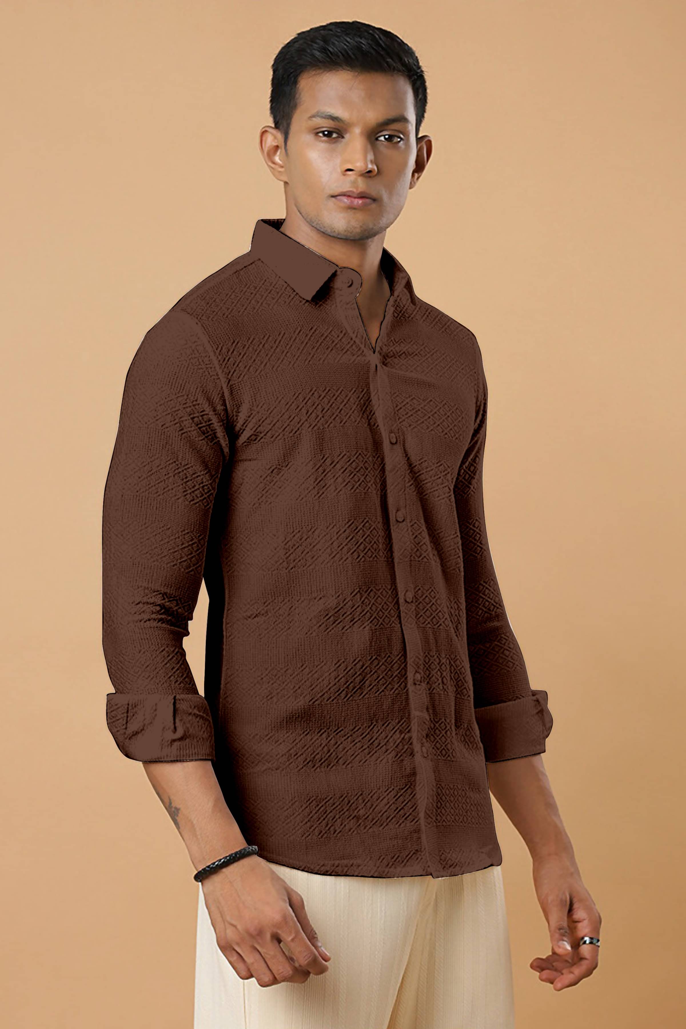 ZEVBISA Poly Cotton Regular Fit Self Design Full Sleeves Men's Casual Shirt - Coffee ( Pack of 1 ) ZEVBISA Poly Cotton Regular Fit Self Design Full Sleeves Men's Casual Shirt - Coffee ( Pack of 1 )