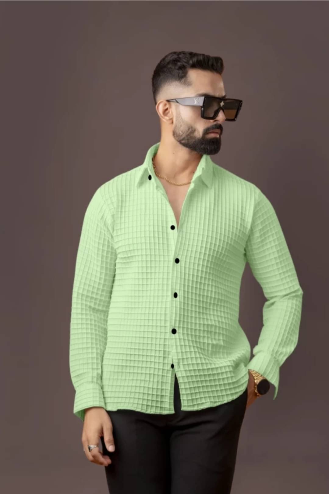     			ZEVBISA Poly Cotton Regular Fit Self Design Full Sleeves Men's Casual Shirt - Green ( Pack of 1 )