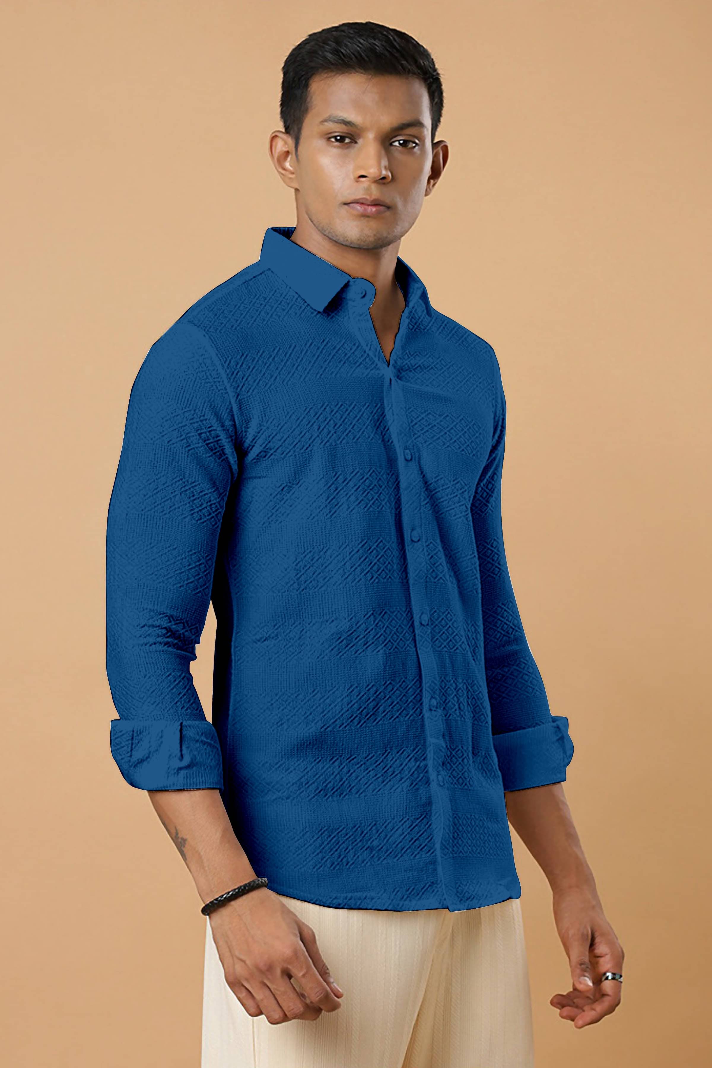 ZEVBISA Poly Cotton Regular Fit Self Design Full Sleeves Men's Casual Shirt - Navy Blue ( Pack of 1 ) ZEVBISA Poly Cotton Regular Fit Self Design Full Sleeves Men's Casual Shirt - Navy Blue ( Pack of 1 )