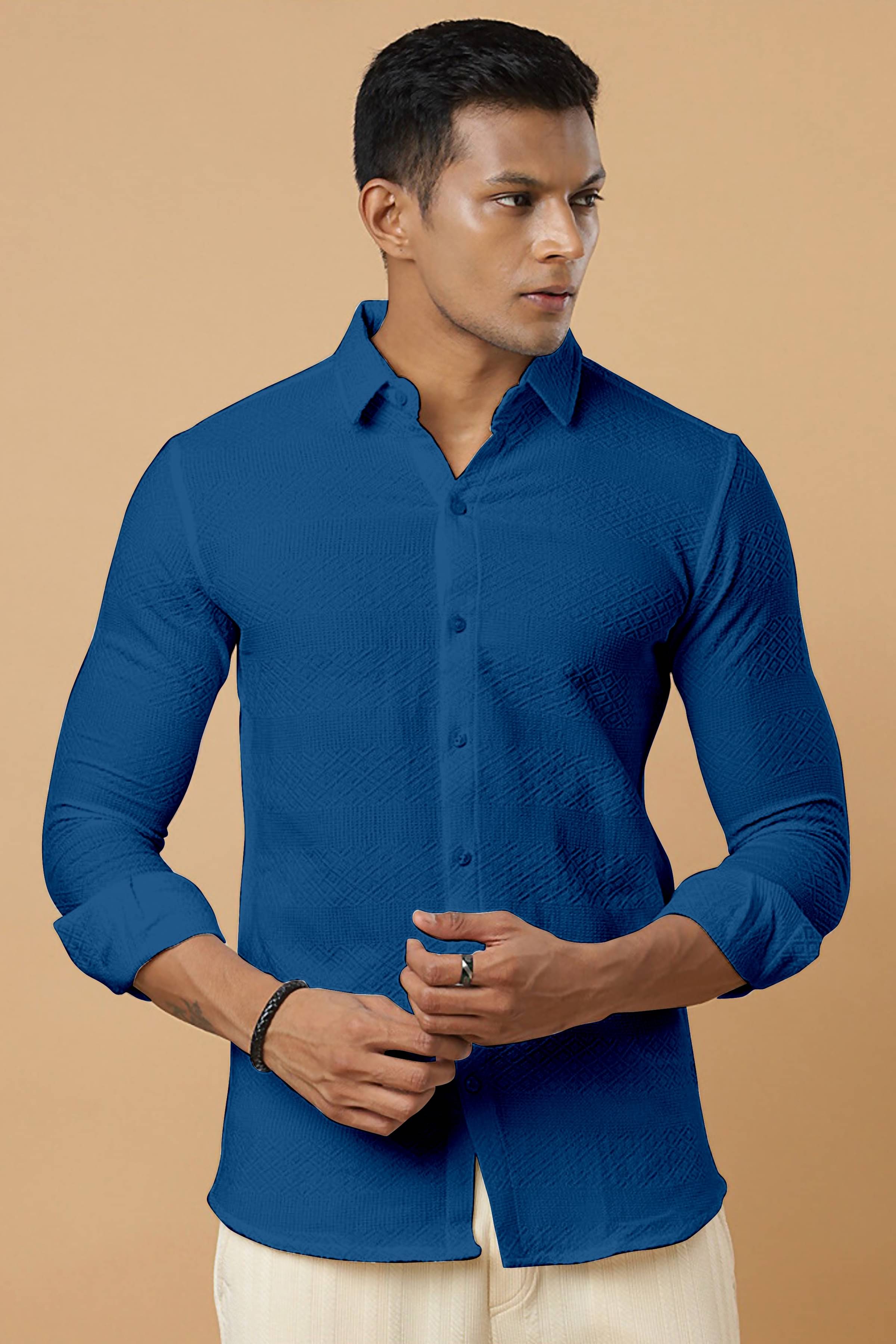 ZEVBISA Poly Cotton Regular Fit Self Design Full Sleeves Men's Casual Shirt - Navy Blue ( Pack of 1 ) ZEVBISA Poly Cotton Regular Fit Self Design Full Sleeves Men's Casual Shirt - Navy Blue ( Pack of 1 )