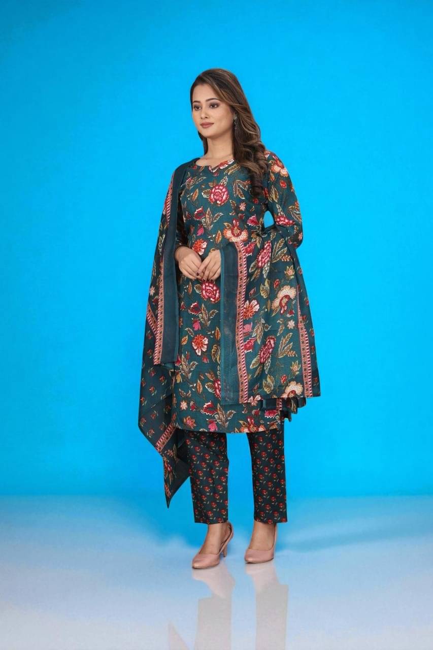     			Zorista Women Cotton Printed A-line Kurti With Pants ( Green )