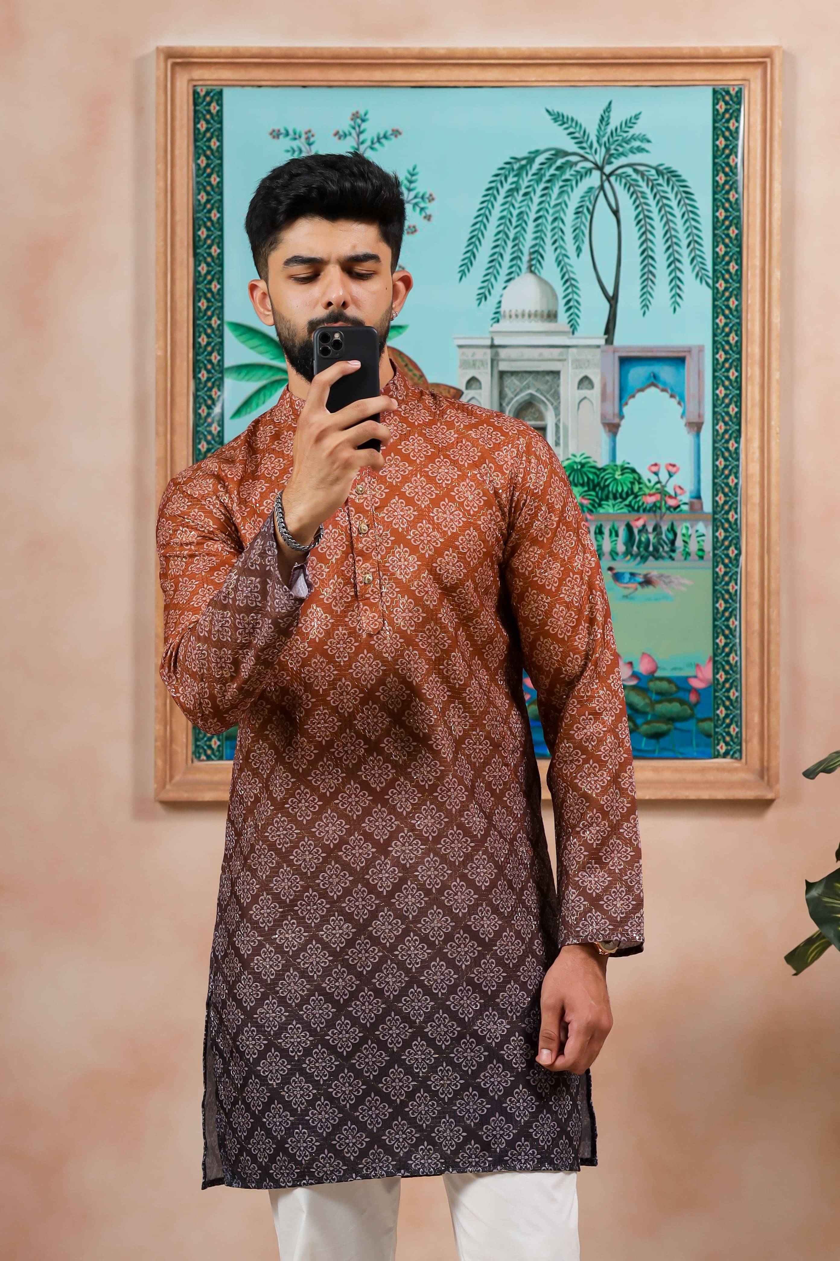     			koshin Multi Cotton Blend Regular Fit Men's Kurta Pyjama Set ( Pack of 1 )