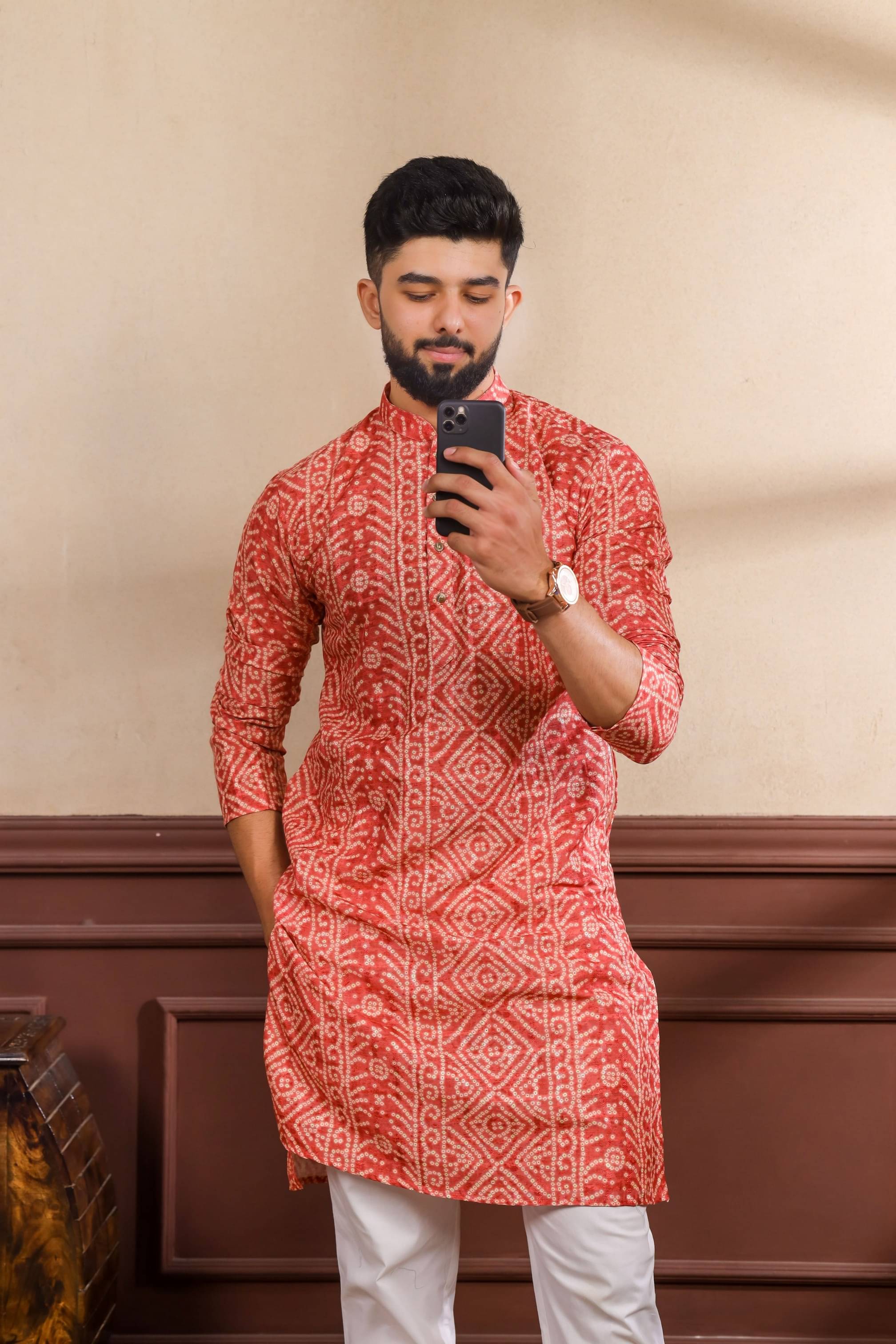     			koshin Orange Cotton Blend Regular Fit Men's Kurta Pyjama Set ( Pack of 1 )