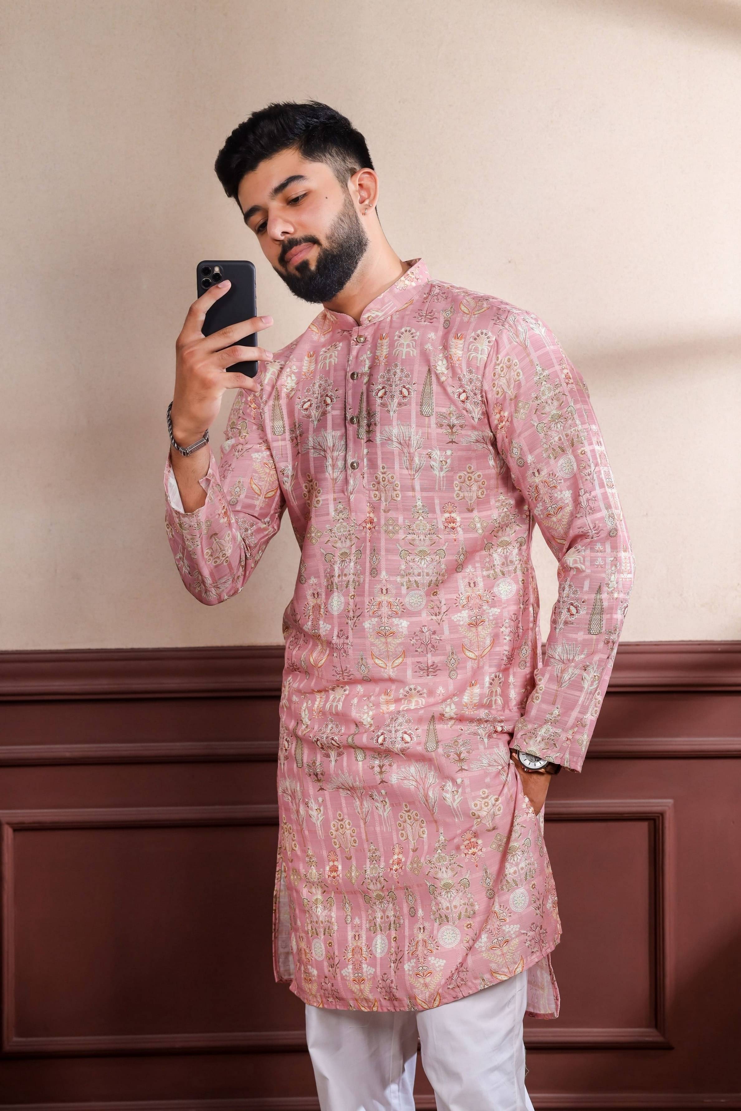 koshin Pink Cotton Blend Men's Regular Kurta ( Pack of 1 ) koshin Pink Cotton Blend Men's Regular Kurta ( Pack of 1 )