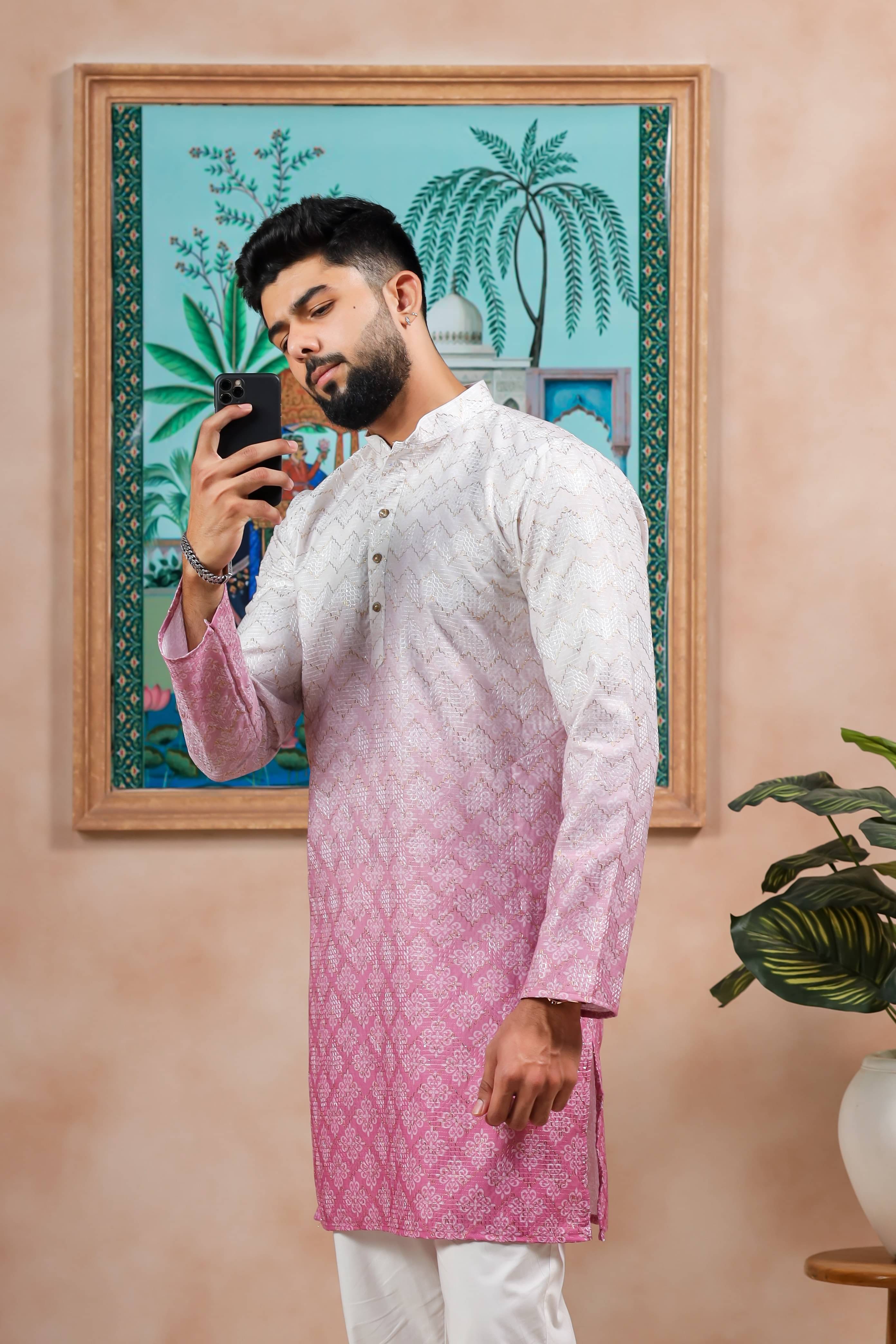 koshin Pink Cotton Blend Men's Regular Kurta ( Pack of 1 ) koshin Pink Cotton Blend Men's Regular Kurta ( Pack of 1 )