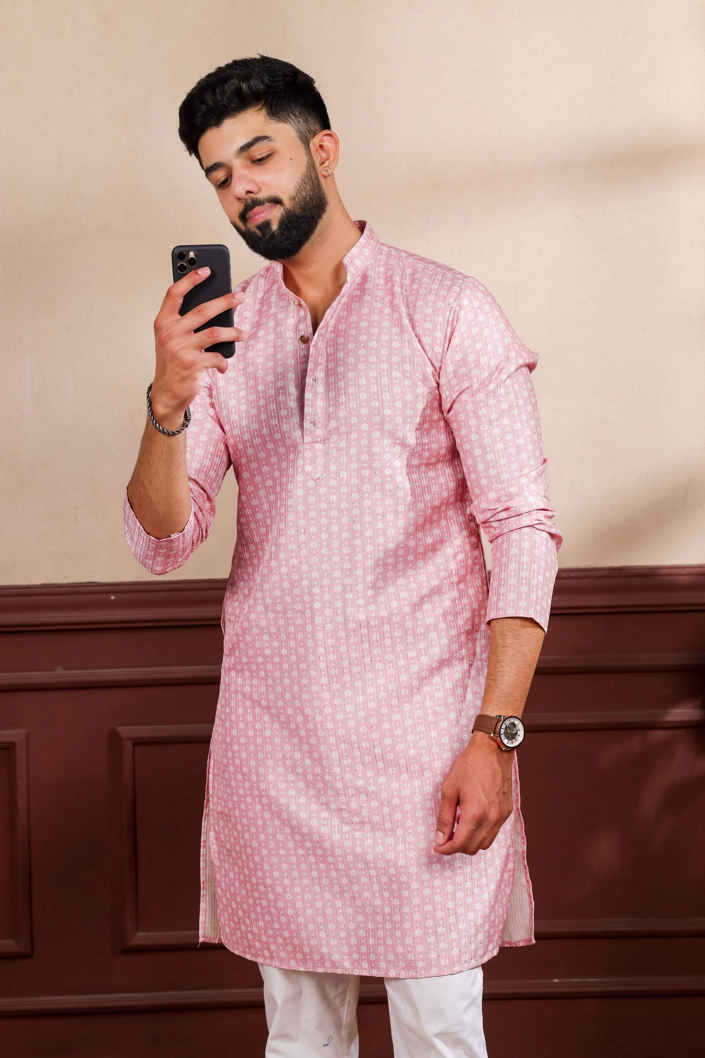     			koshin Pink Cotton Blend Regular Fit Men's Kurta Pyjama Set ( Pack of 1 )