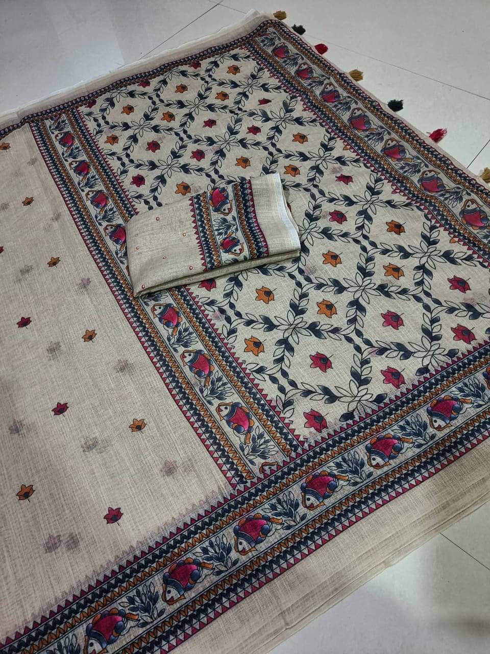 supalee Tex Linen Printed Regular Saree With Unstitched Blouse Piece ( Multicolor 2 ) supalee Tex Linen Printed Regular Saree With Unstitched Blouse Piece ( Multicolor 2 )
