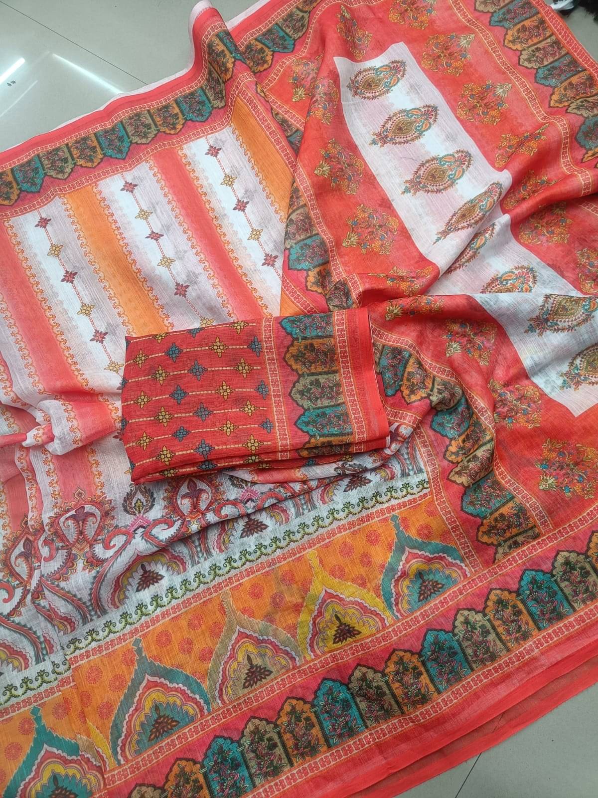 supalee Tex Linen Printed Regular Saree With Unstitched Blouse Piece ( Multicolor 2 )     			supalee Tex Linen Printed Regular Saree With Unstitched Blouse Piece ( Multicolor 2 )