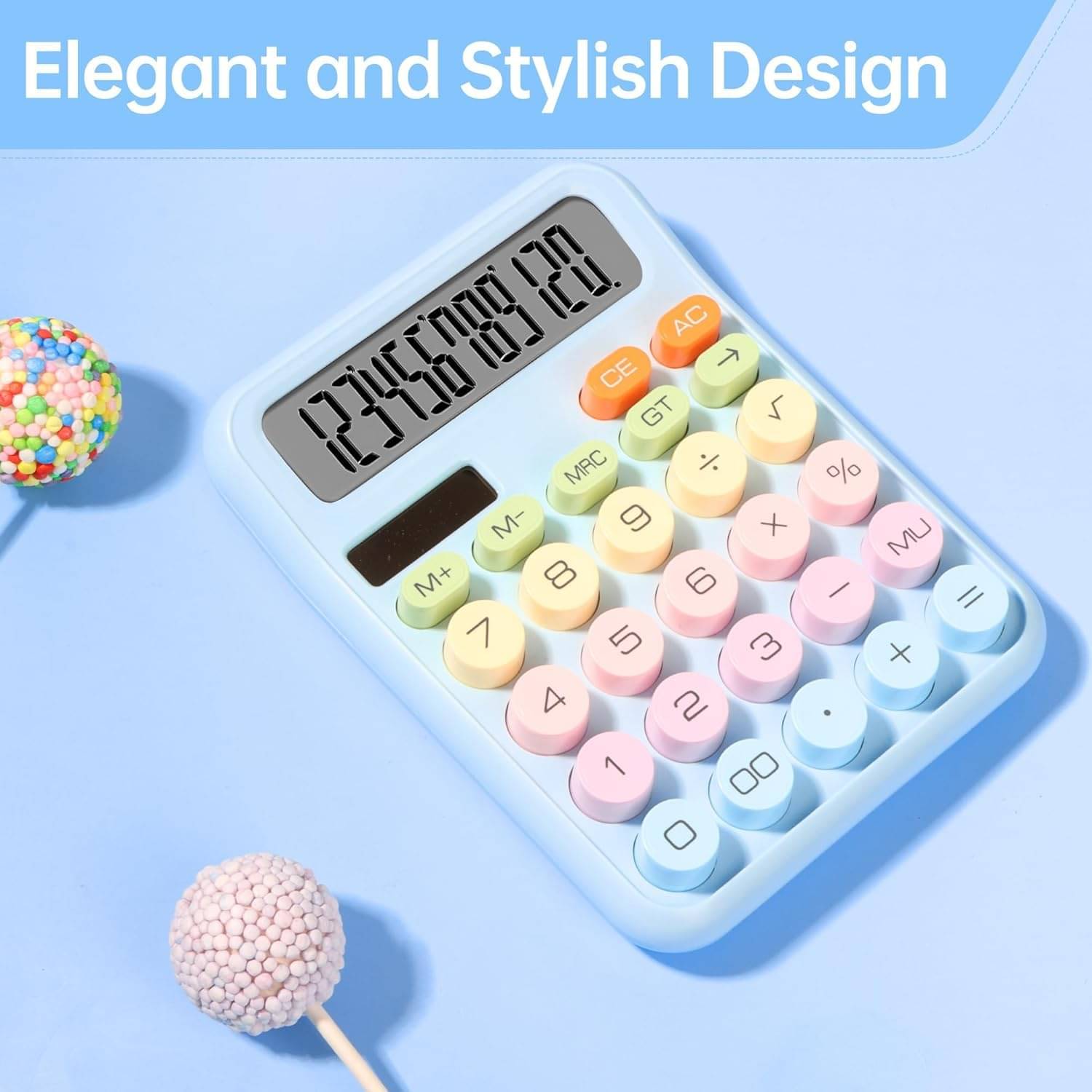     			12-Digit Electronic Calculator with Large LCD Display, Colorful Candy Buttons, Fun Basic Desktop Calculator for Office, School, Home, Students & Teachers