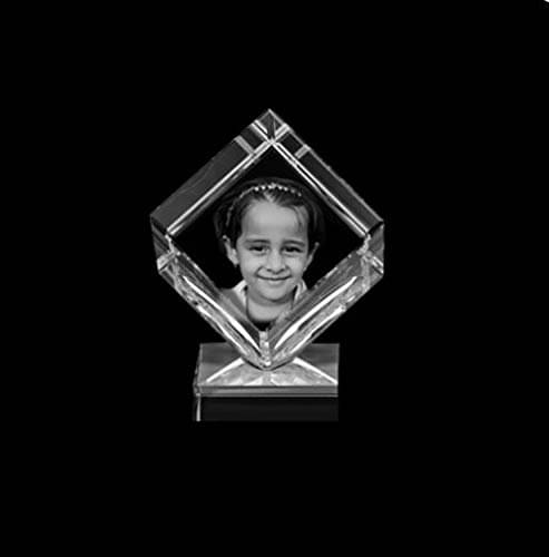     			3D Crystal Cube with LED Light Base , Large, Transparent