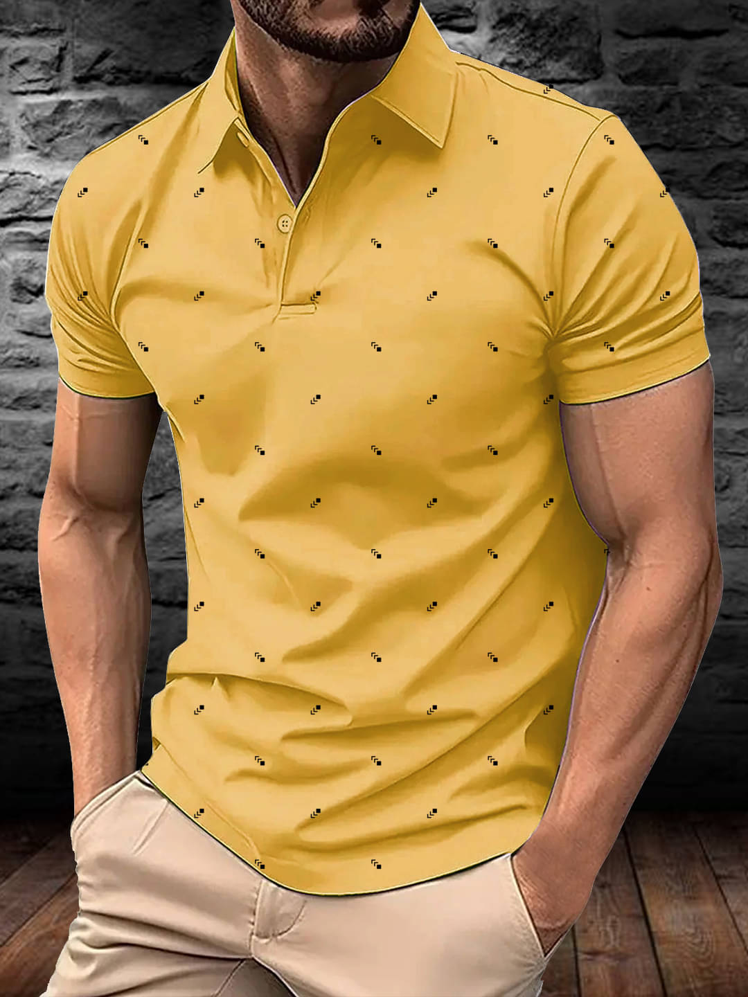 AIN6 Men Cotton Blend Regular Fit Printed Polo T Shirt ( Mustard ) AIN6 Men Cotton Blend Regular Fit Printed Polo T Shirt ( Mustard )