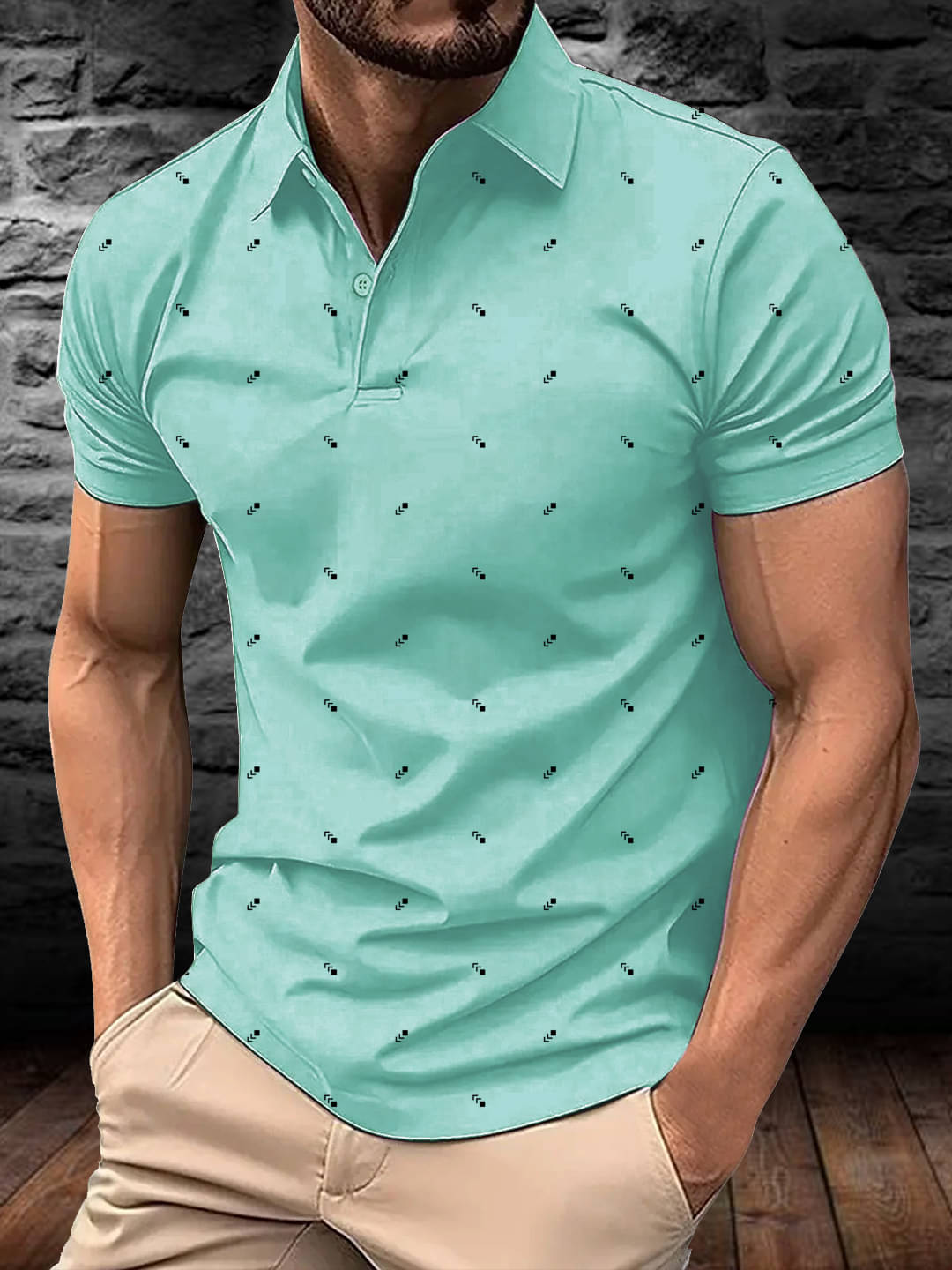 AIN6 Men Cotton Blend Regular Fit Printed Polo T Shirt ( Aqua ) AIN6 Men Cotton Blend Regular Fit Printed Polo T Shirt ( Aqua )