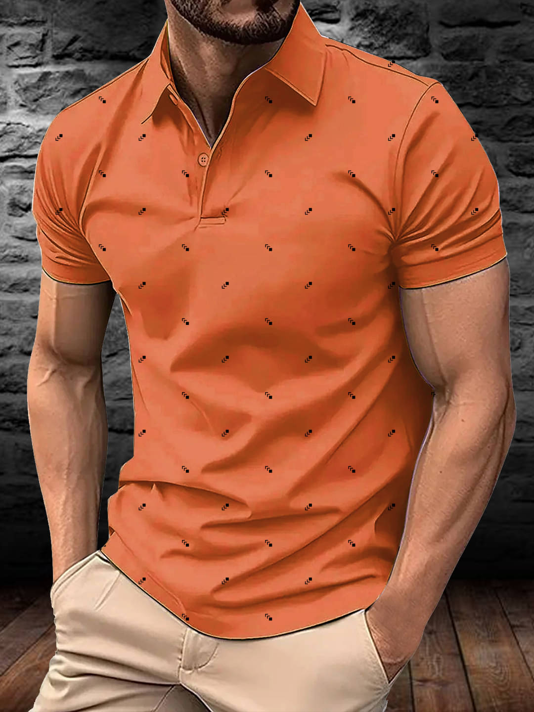     			AIN6 Men Cotton Blend Regular Fit Printed Polo T Shirt ( Orange )