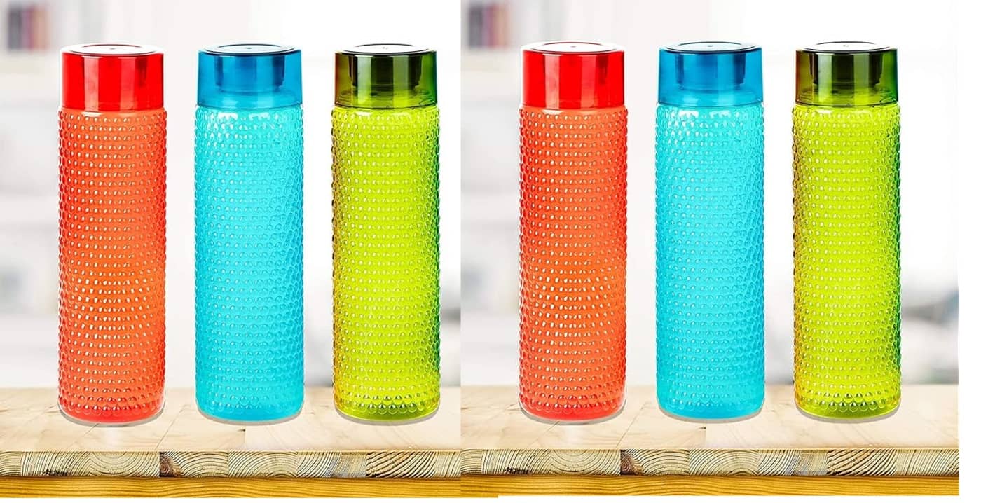 Analog Kitchenware School/Adult/College/Office Water Bottle Multicolor PET Fridge Water Bottle 1000 mL ( 6 )