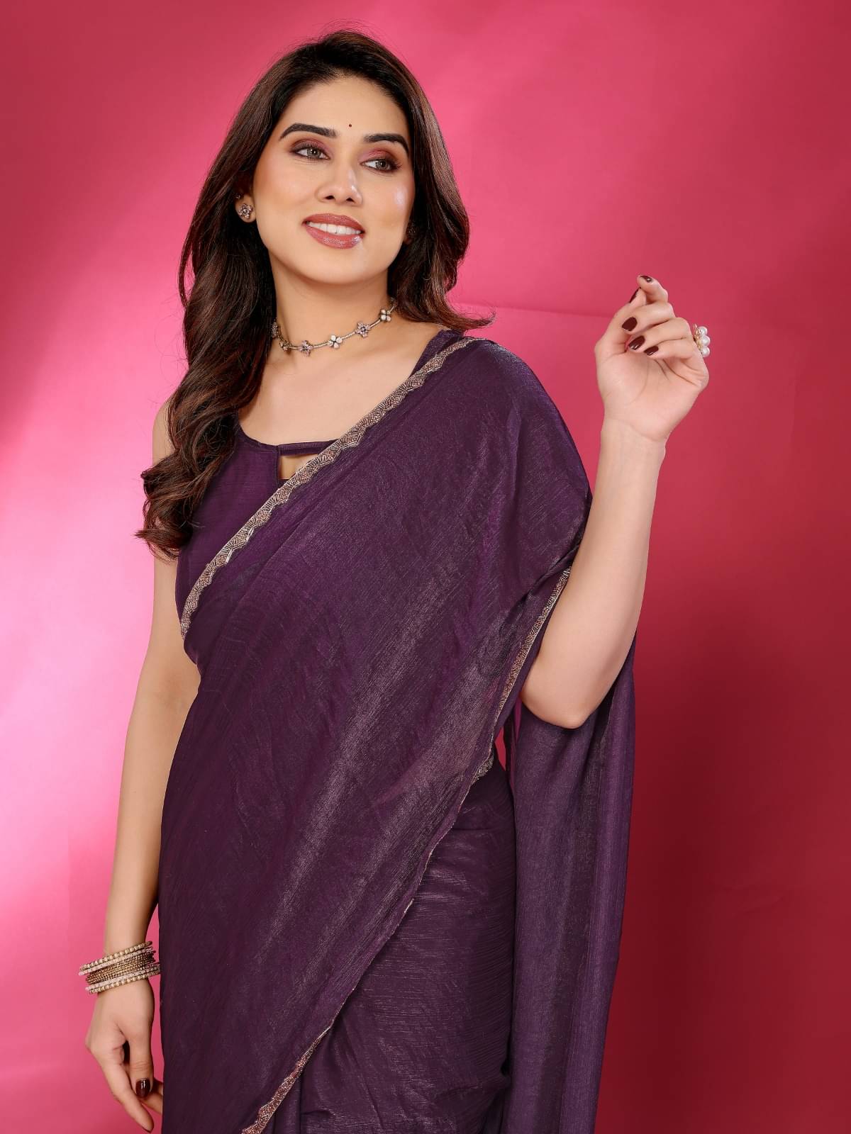 BLEESBURY Jimmy Choo Dyed Regular Saree With Unstitched Blouse Piece ( Wine ) BLEESBURY Jimmy Choo Dyed Regular Saree With Unstitched Blouse Piece ( Wine )