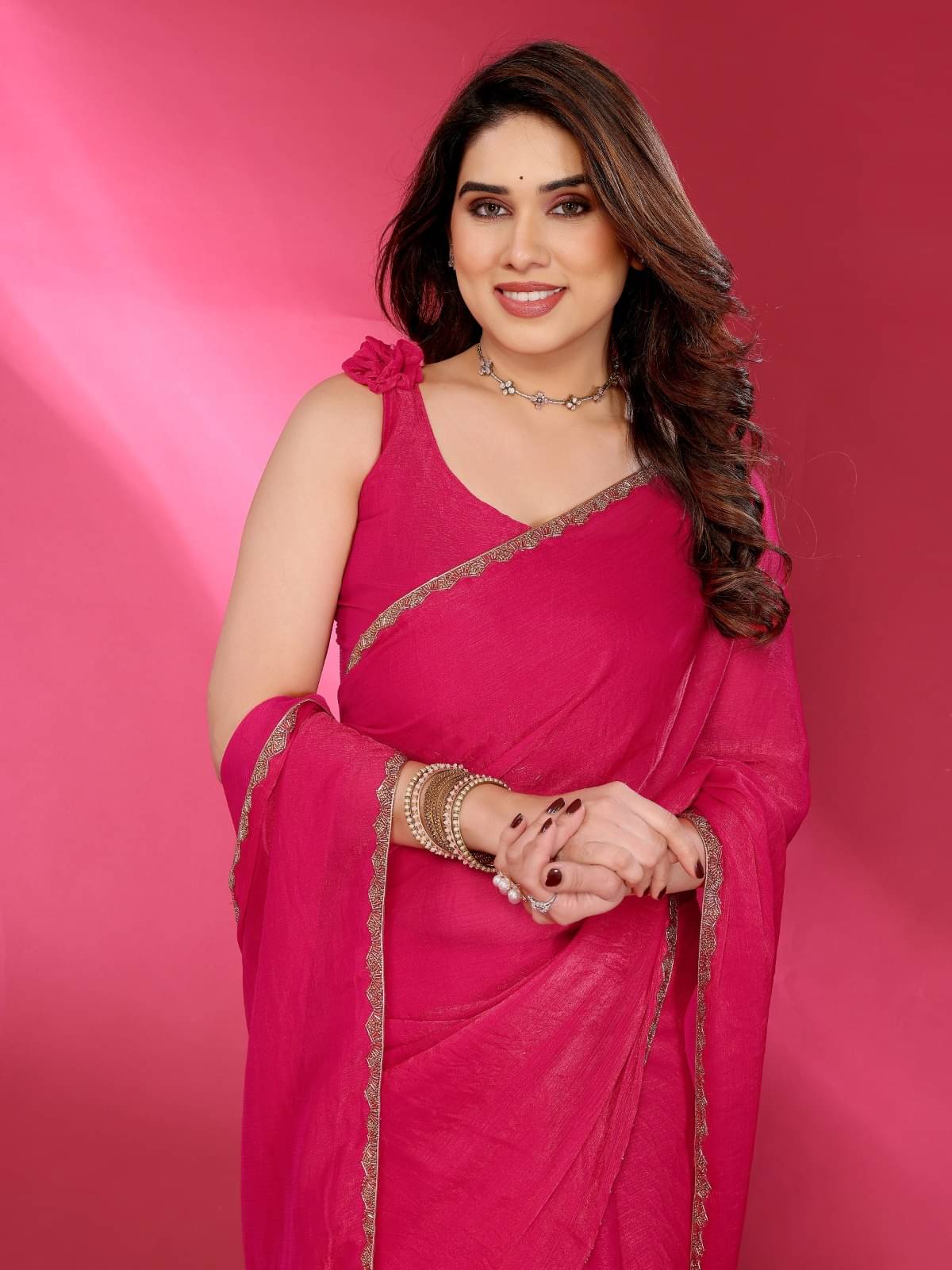 BLEESBURY Jimmy Choo Dyed Regular Saree With Unstitched Blouse Piece ( Pink ) BLEESBURY Jimmy Choo Dyed Regular Saree With Unstitched Blouse Piece ( Pink )