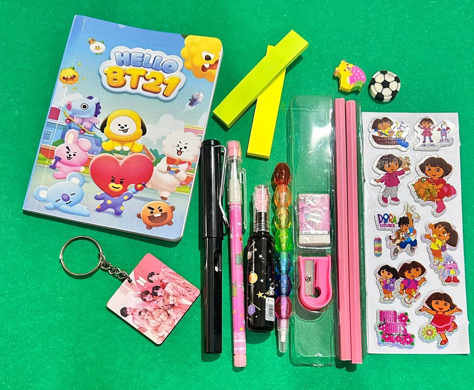     			BTS Themed Stationery Gift Set For Kids and Girls, BTS Pencil Case For kids with included Stationary BTS Diary Pencil, Pen, Eraser, etc best Party Favor Return Gift For Kids and BTS LOVER (Pack of 15(Multicolor)