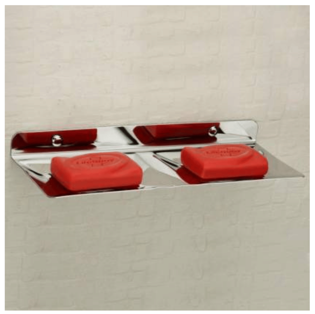     			COSWARE Stainless Steel Square Double Soap Dish/Soap Holder for Bathroom/Bathroom Soap Stand Wall Mount in Chrome Finish for Wash Area/Kitchen & Bathroom Fittings (Pack of 1)