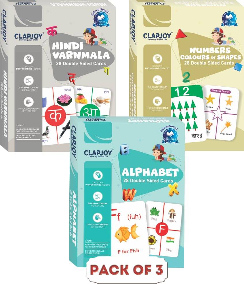     			Clapjoy Double Sided Flash Cards for Kids Educational Learning Material| Early Learning Cards for Kids | Return Gift for Kids Ages 2-6 Years Old Boys & Girls (Alphabet, Numbers & Hindi)